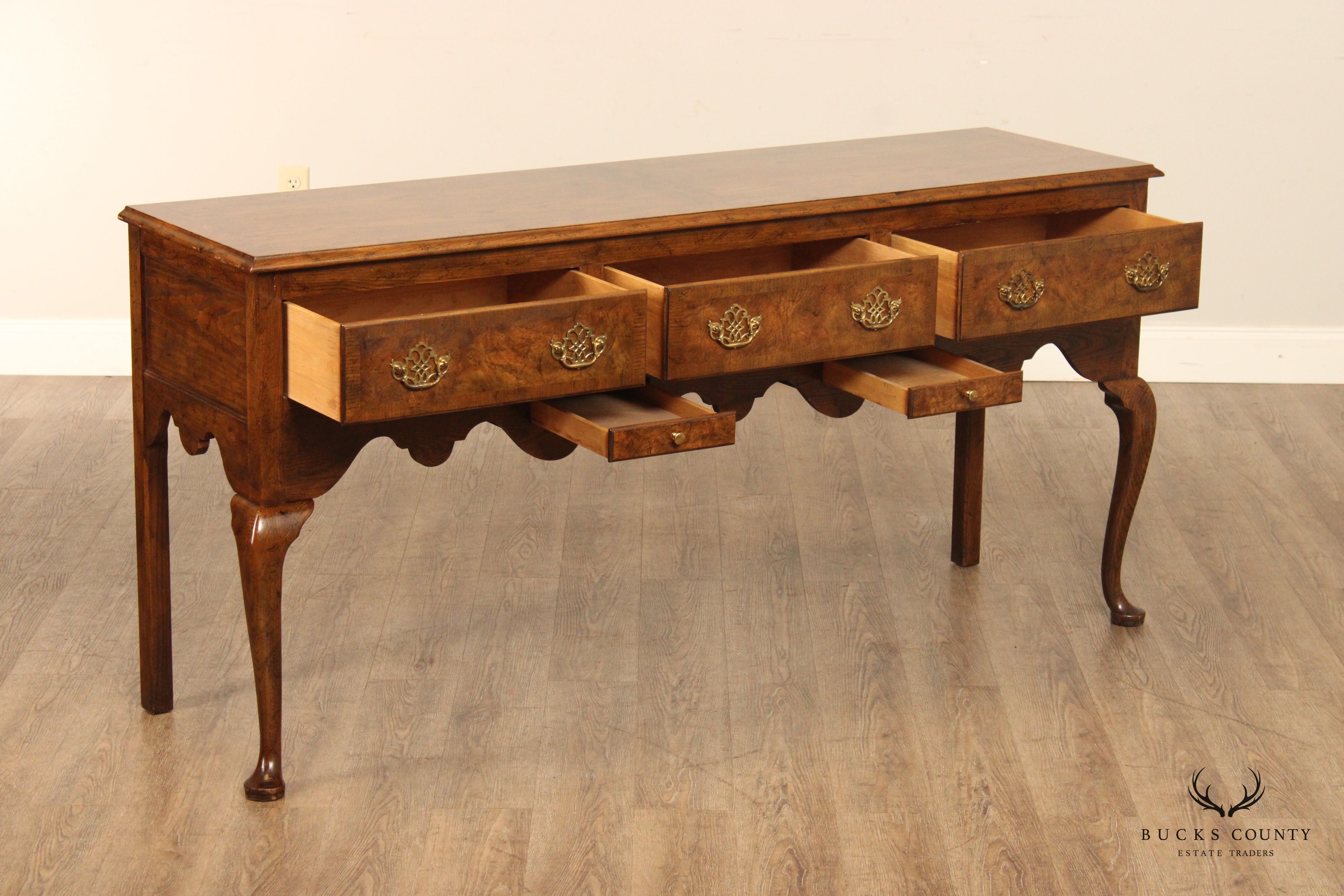 Baker Queen Anne Style Burlwood Sideboard Buffet