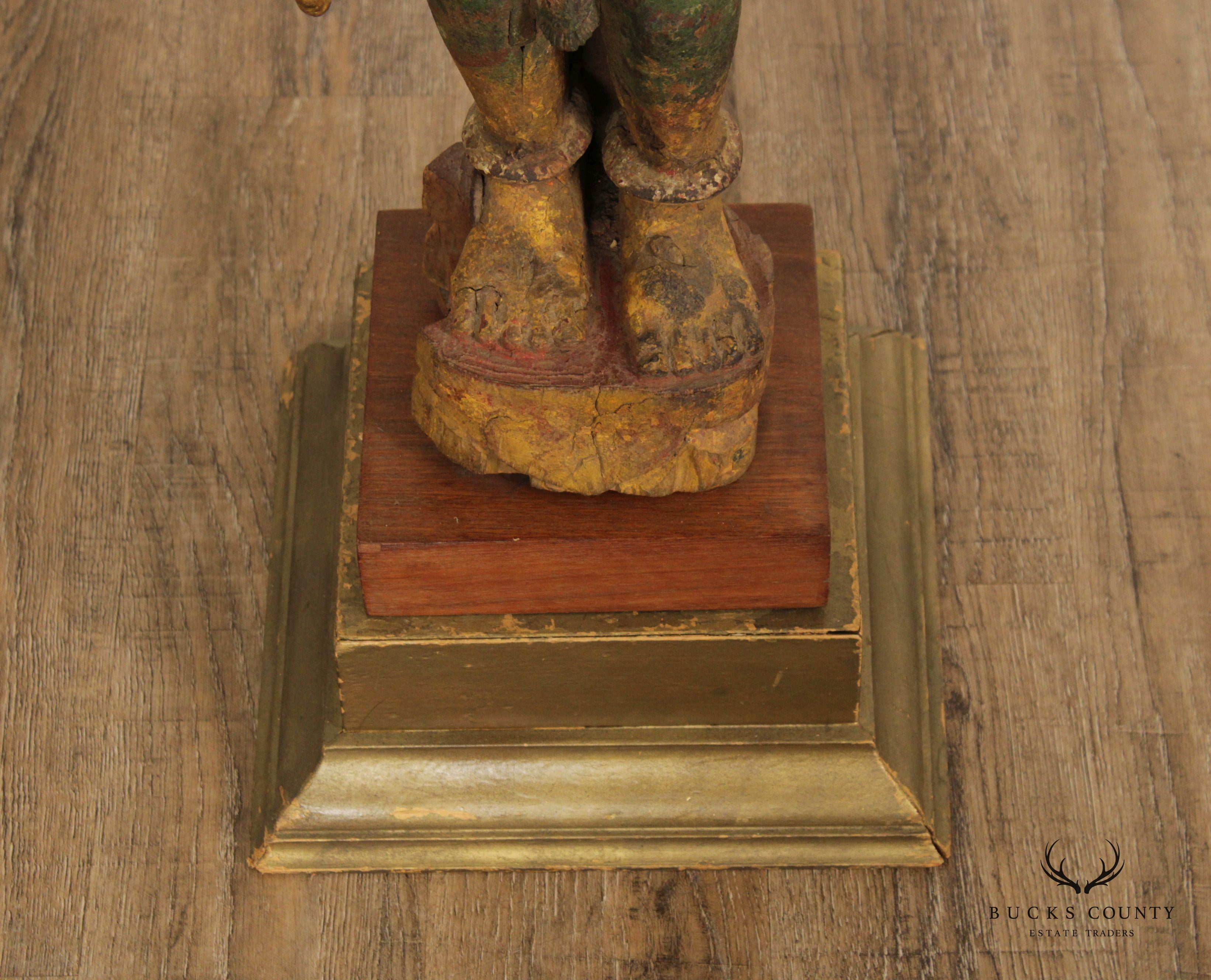 Antique Indian Polychrome Wooden Goddess Sculpture