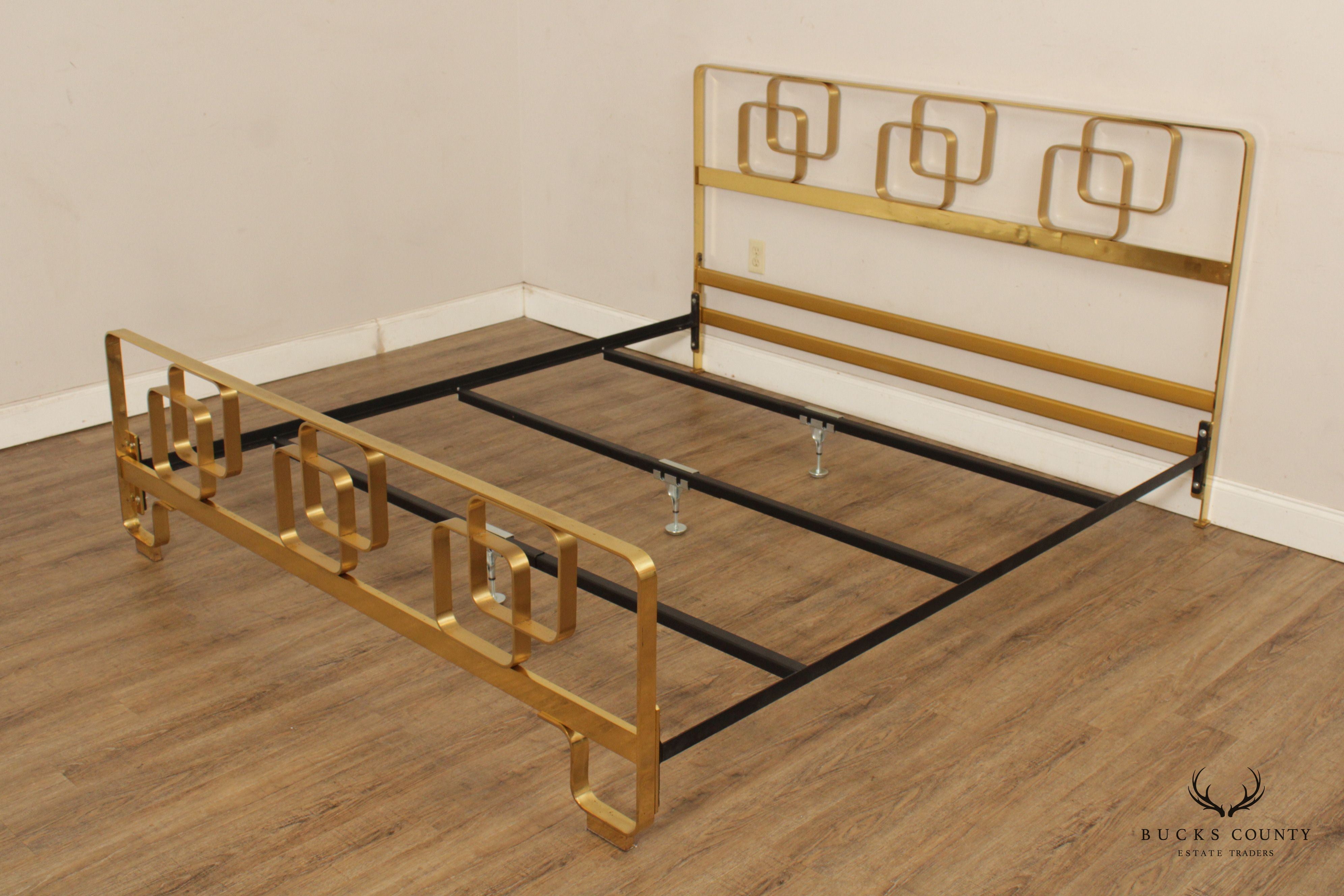 Italian Hollywood Regency Brass King Bed Frame