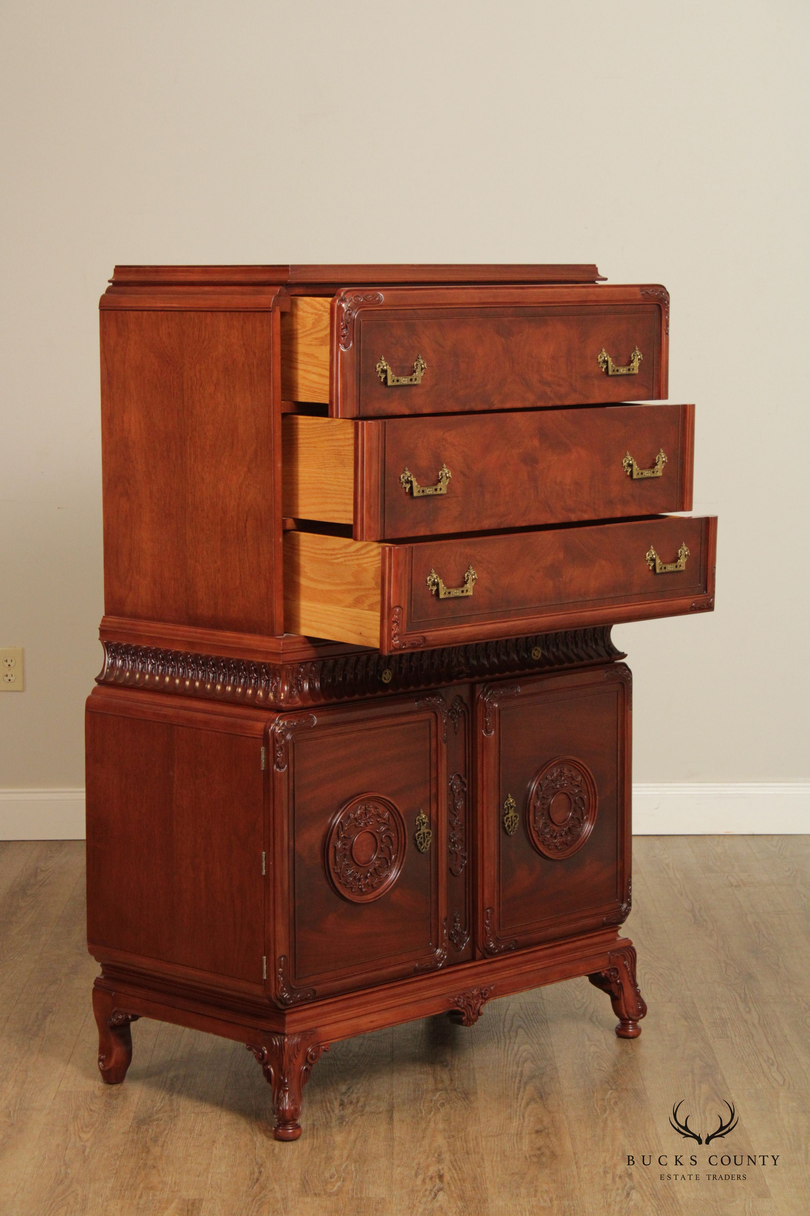 Vintage Chinese Chippendale Style Mahogany Highboy