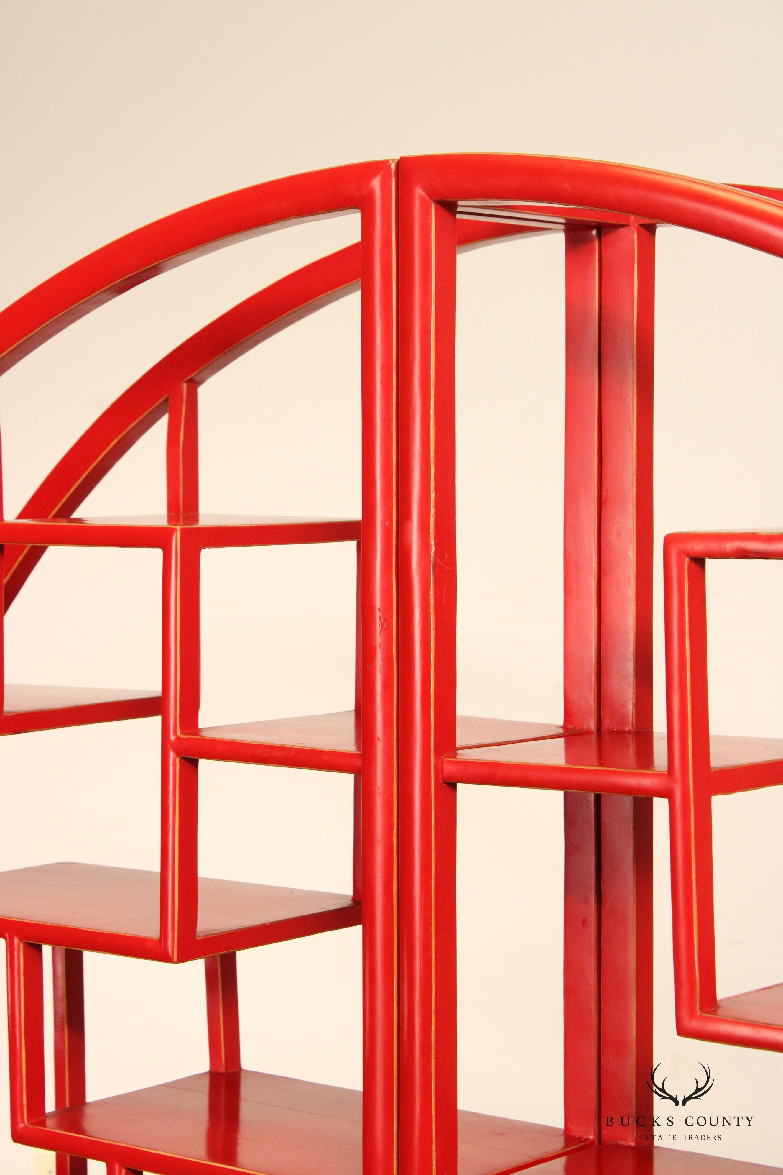 Asian Style Red Painted Round Two Part Room Divider Etagere