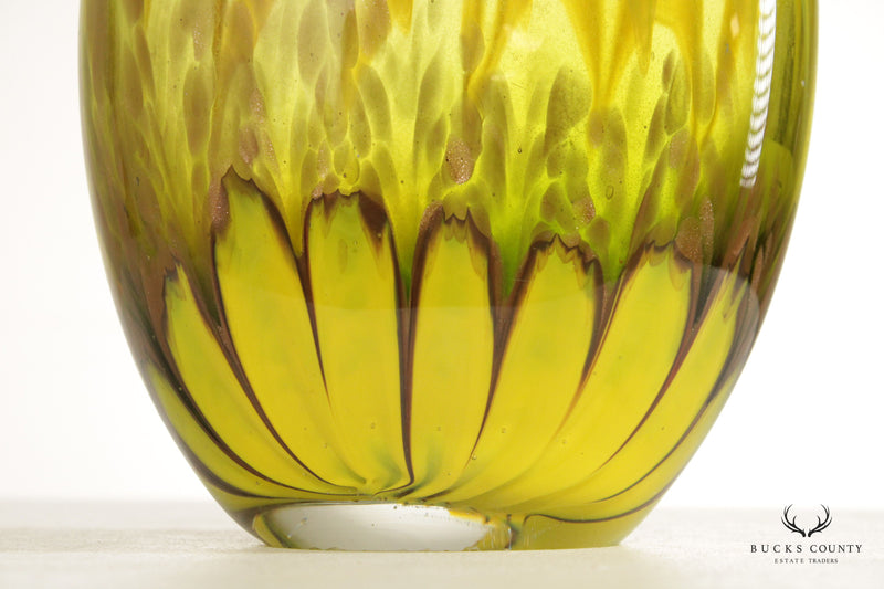 Mid Century Modern Hand Blown Green Art Glass Vase