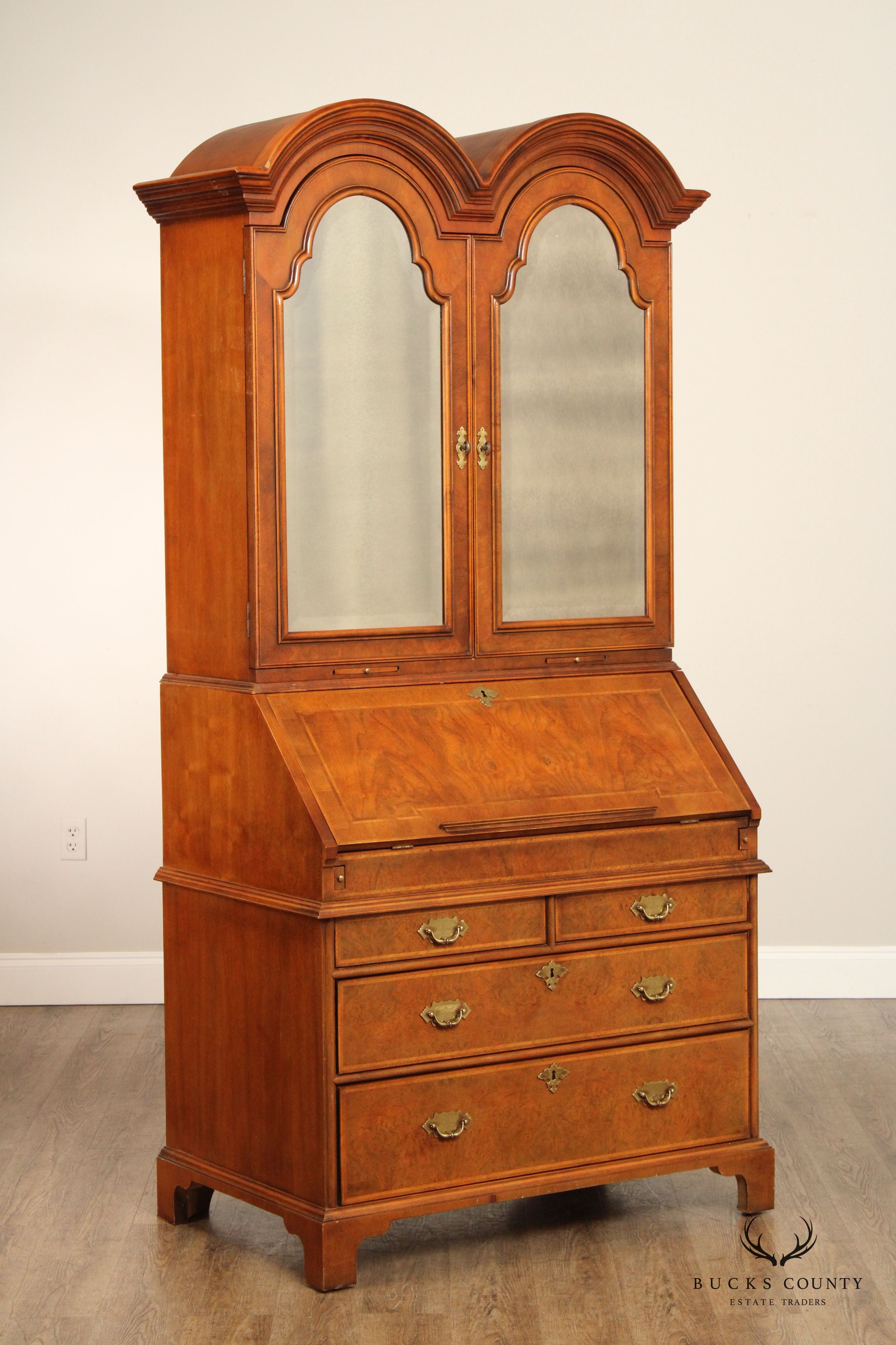 Century 'The British National Trust Collection'  Double Bonnet Walnut Secretary Desk