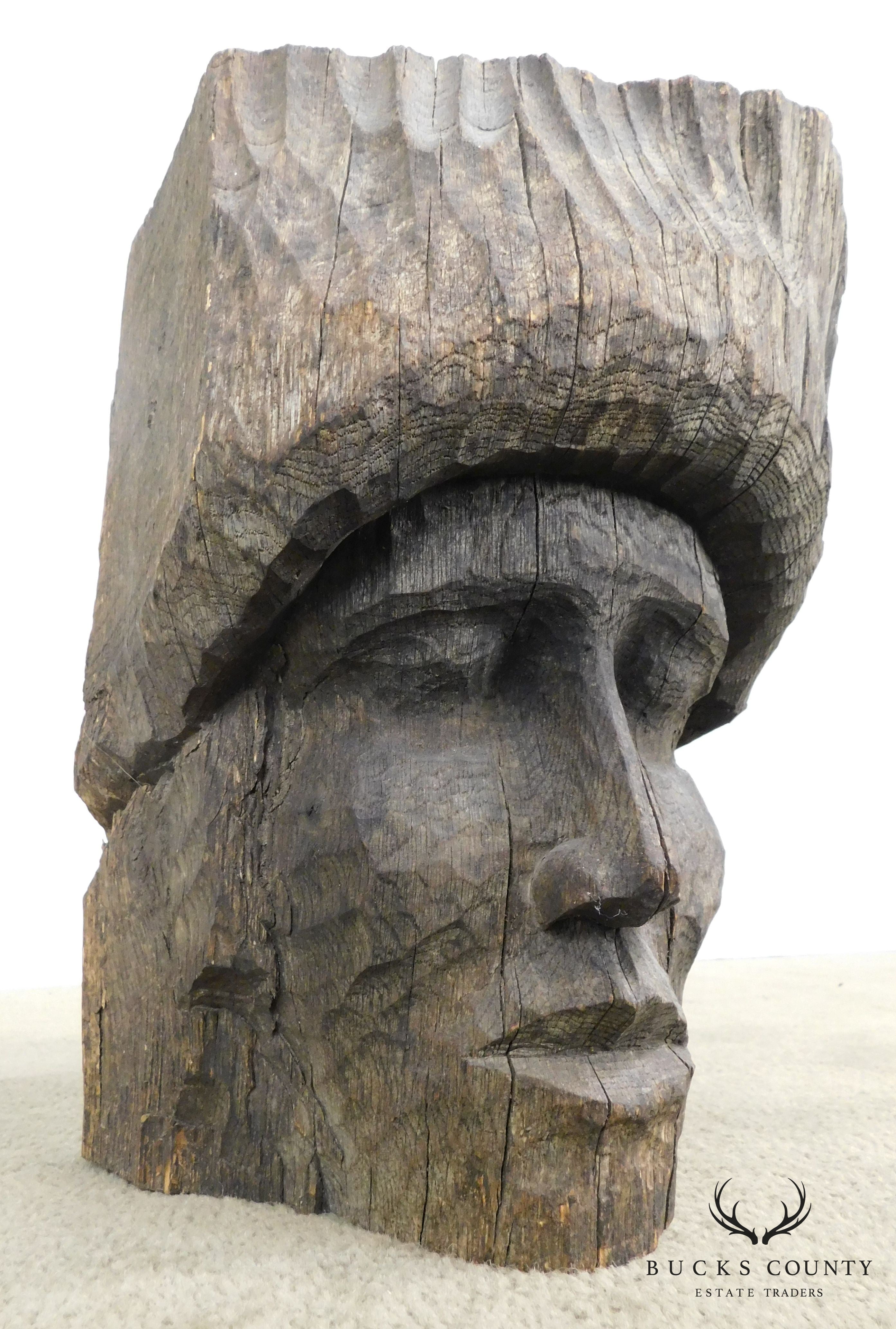 Hand Carved Wooden Face Tribal Sculpture