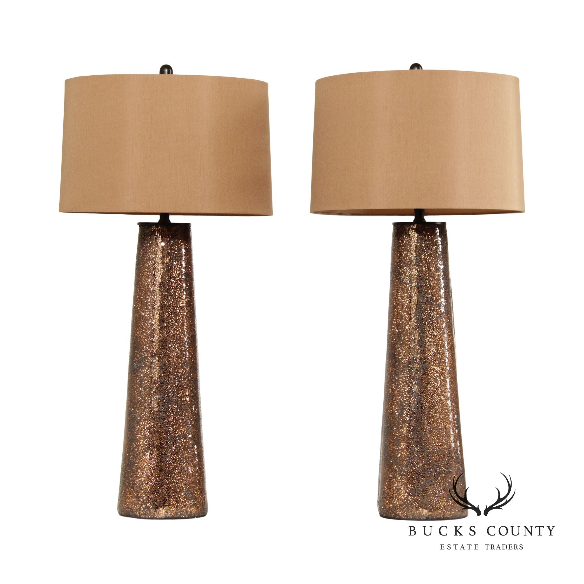 Contemporary Pair Bronze Mosaic Glass Table Lamps