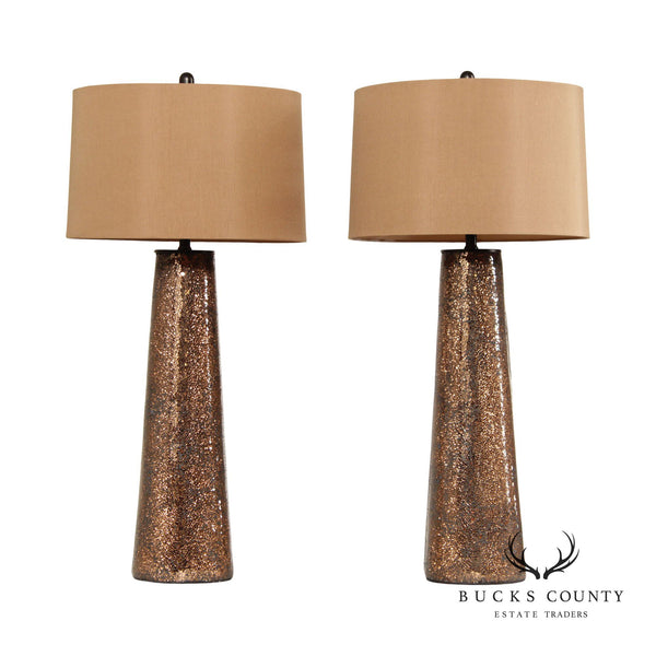 Contemporary Pair Bronze Mosaic Glass Table Lamps