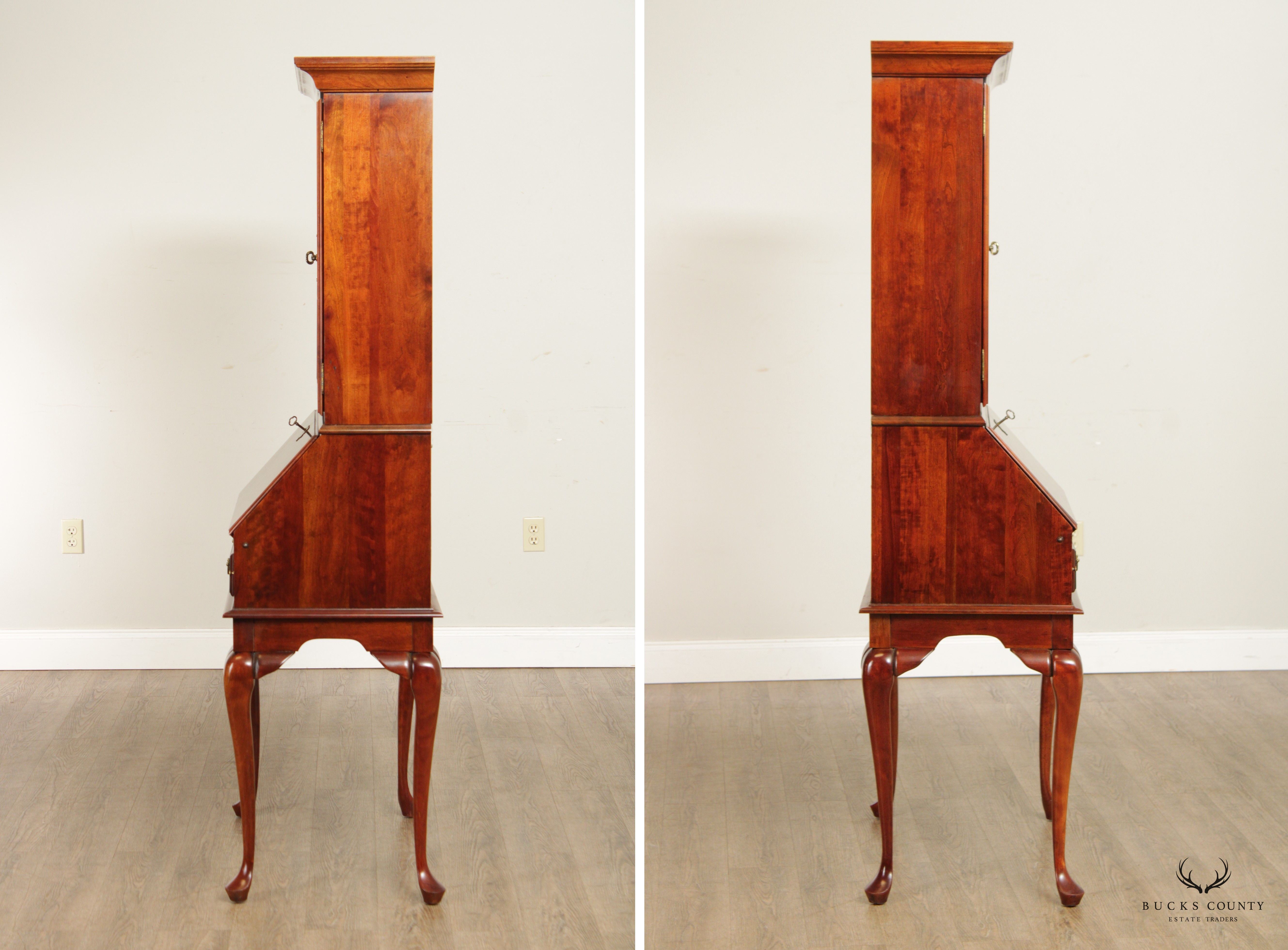 Crescent Queen Anne Style Cherry Secretary Desk Bookcase