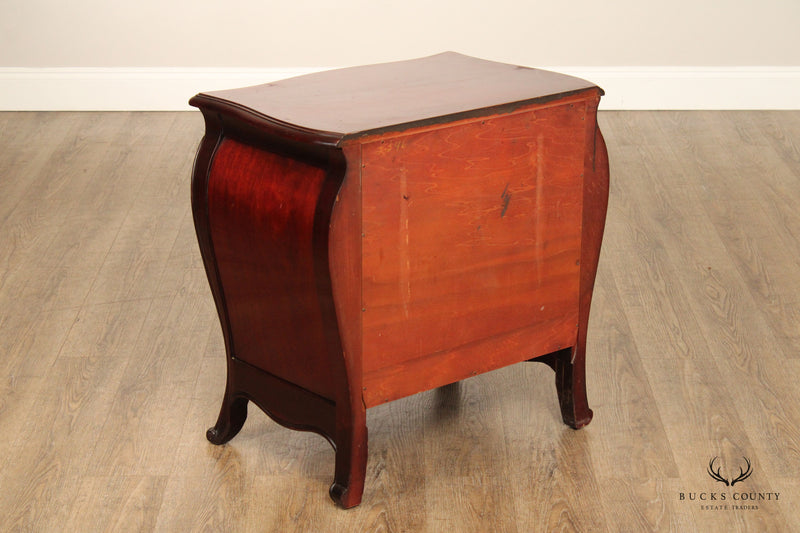 1940's French Style Pair of Mahogany Bombe Chest Nightstands