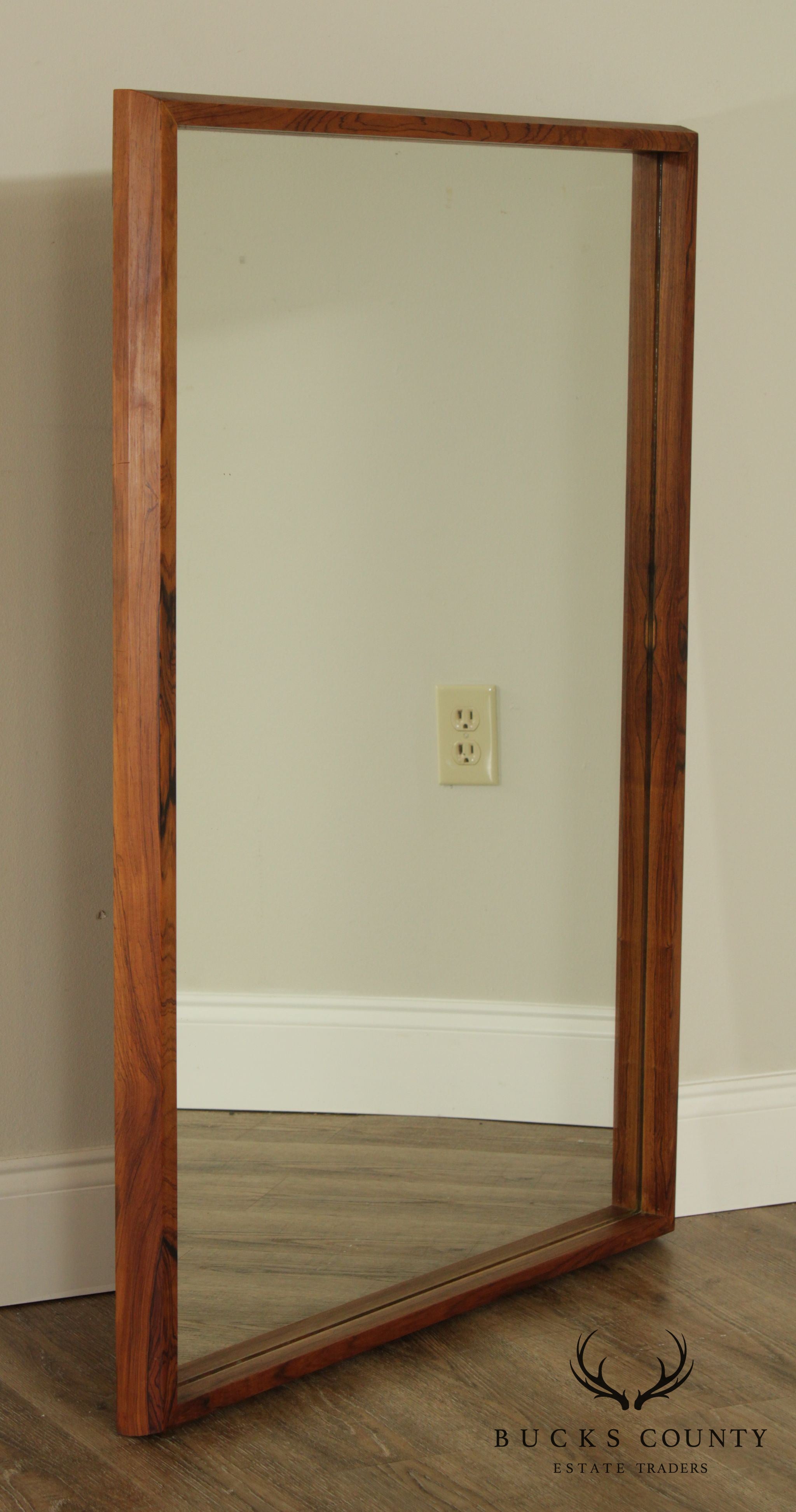 Danish Modern Mid Century Rosewood Rectangular Wall Mirror