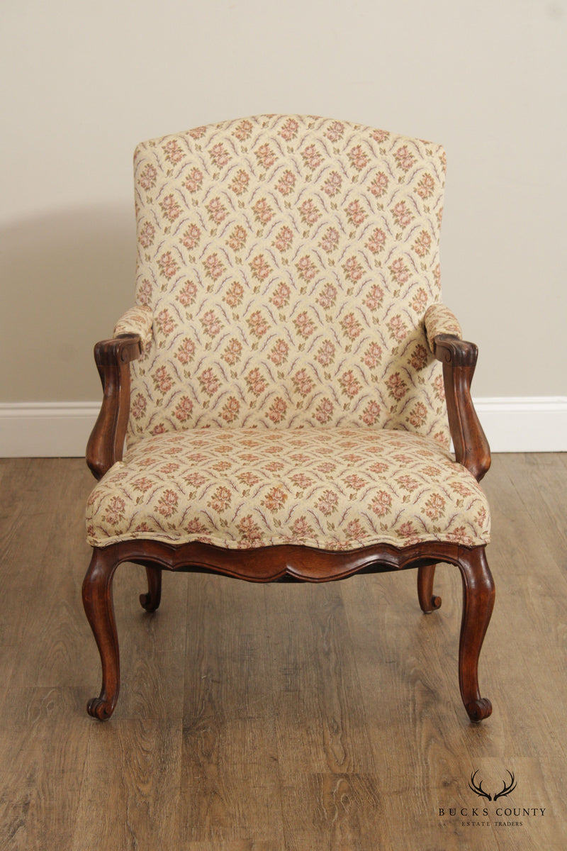 Antique French Louis XV Style Carved Walnut Fauteuil Armchair