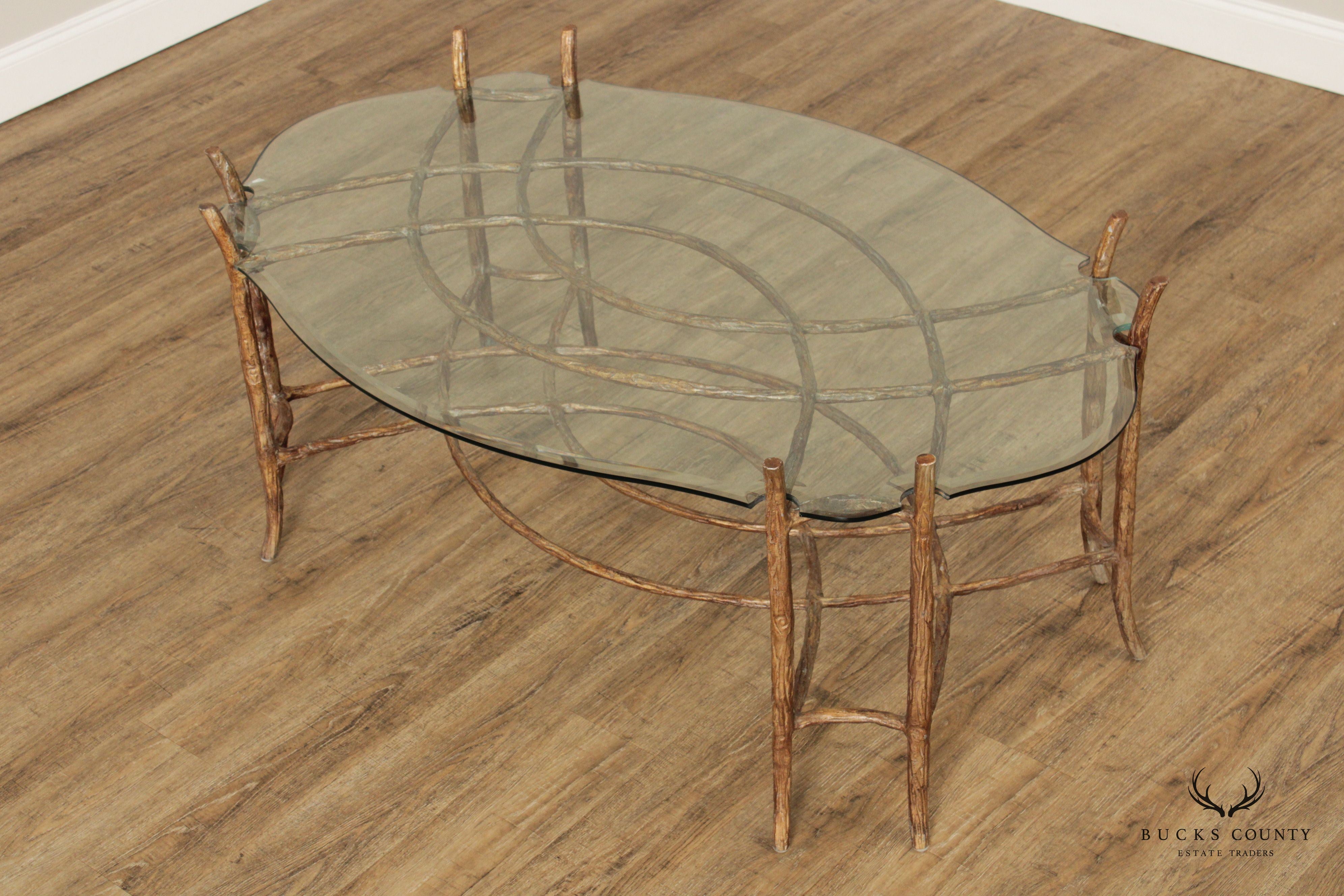 Quality Glass Top Faux Bois Coffee Table