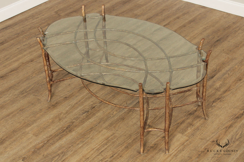 Quality Glass Top Faux Bois Coffee Table