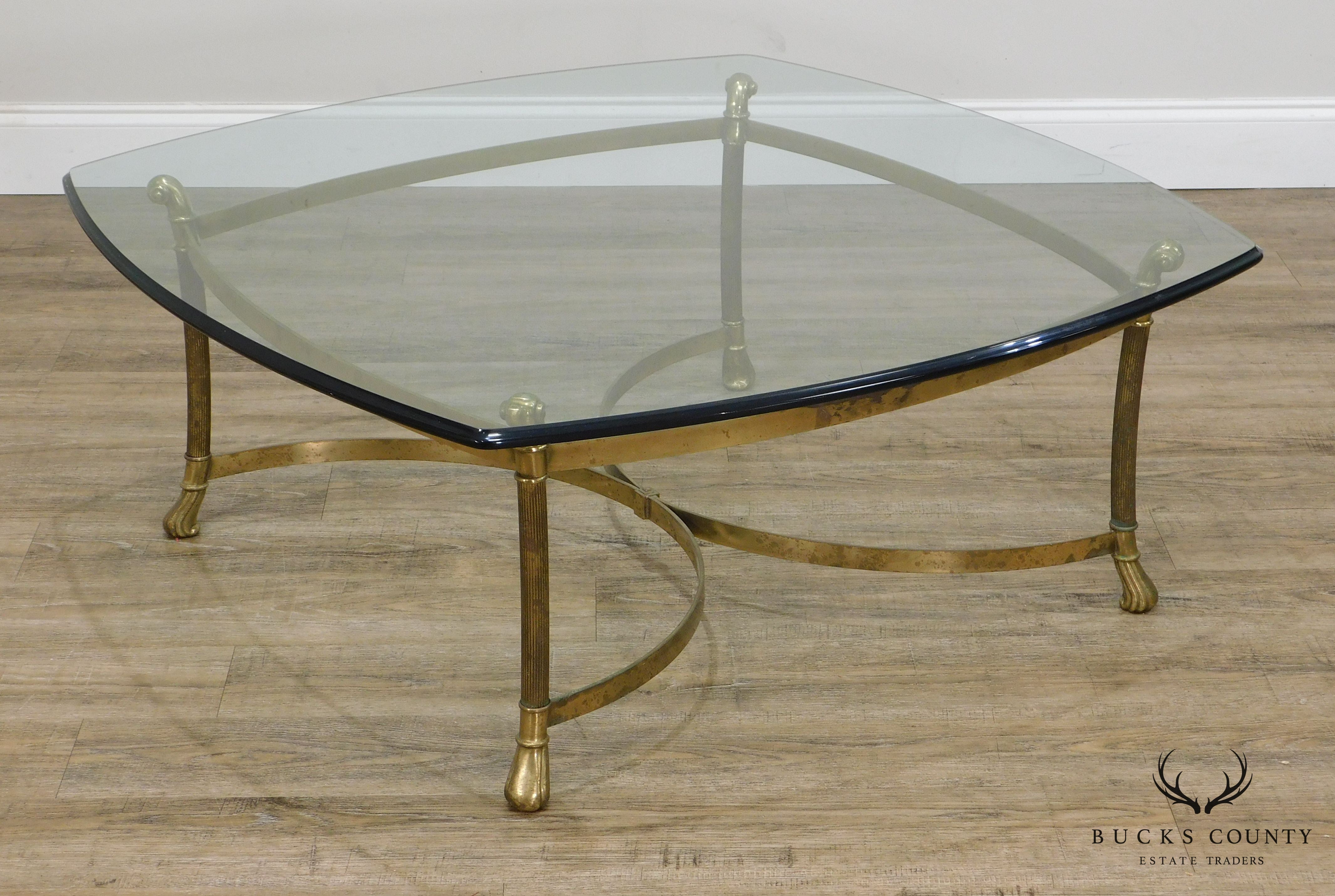 Quality Vintage Brass Base Glass Top Coffee Table