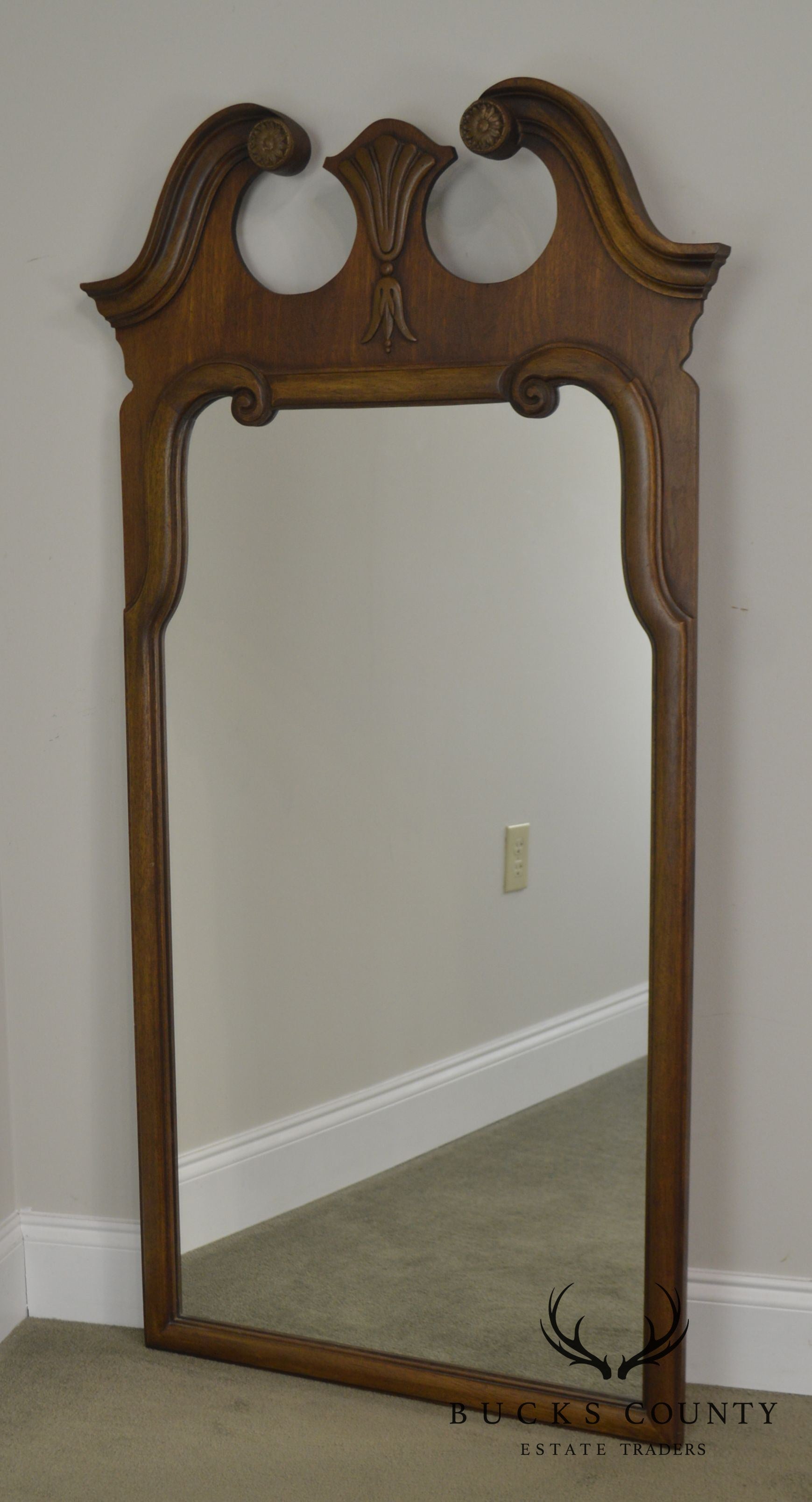 Thomasville Vintage 1960's Broken Arch Top Walnut Wall Mirror