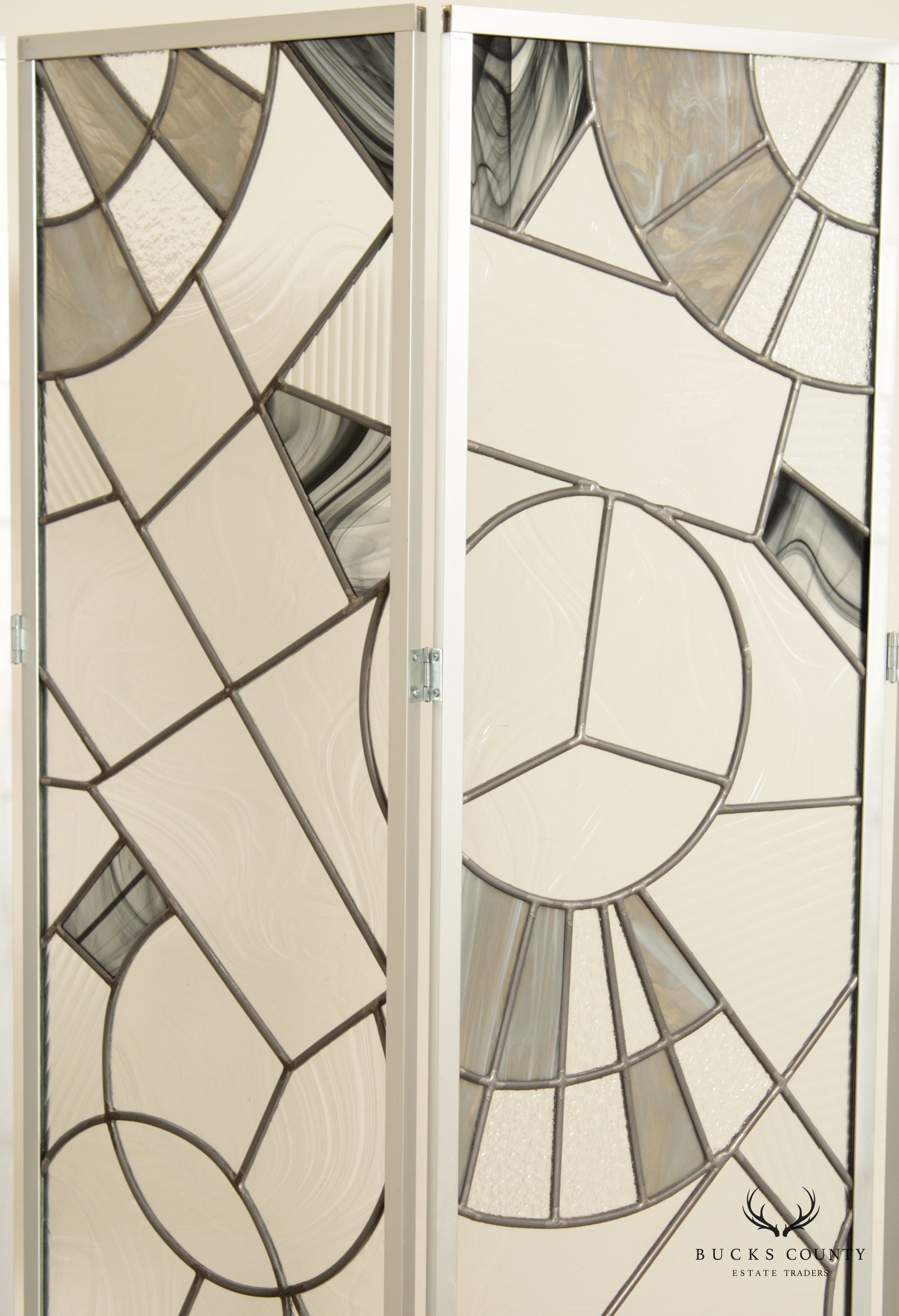 Post Modern Art Glass Four Panel Room Divider