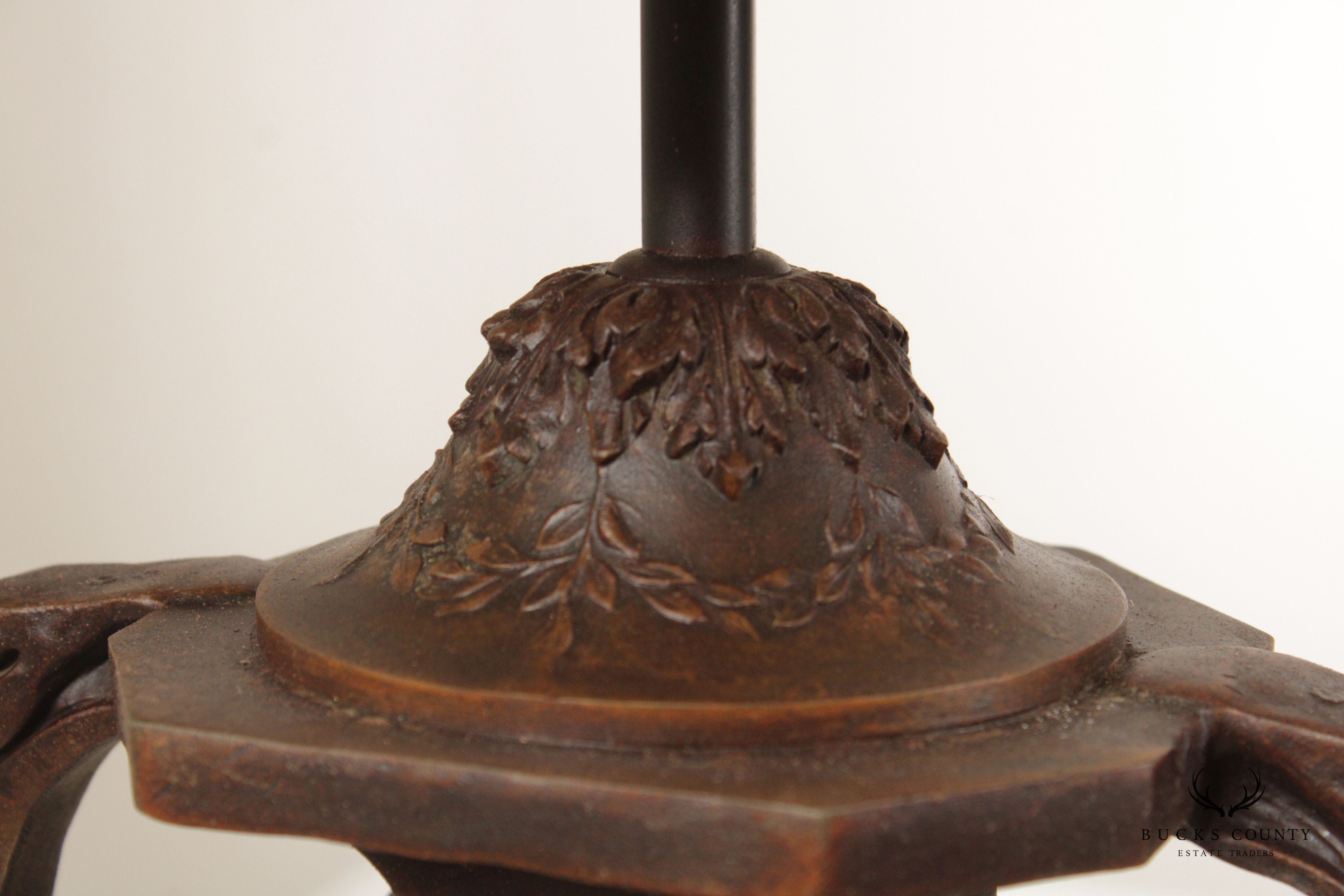 Antique French Art Nouveau Patinated Metal Table Lamp