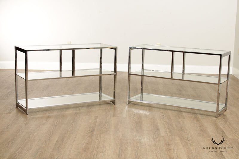 Vintage Post Modern Pair of Chrome and Glass Etageres