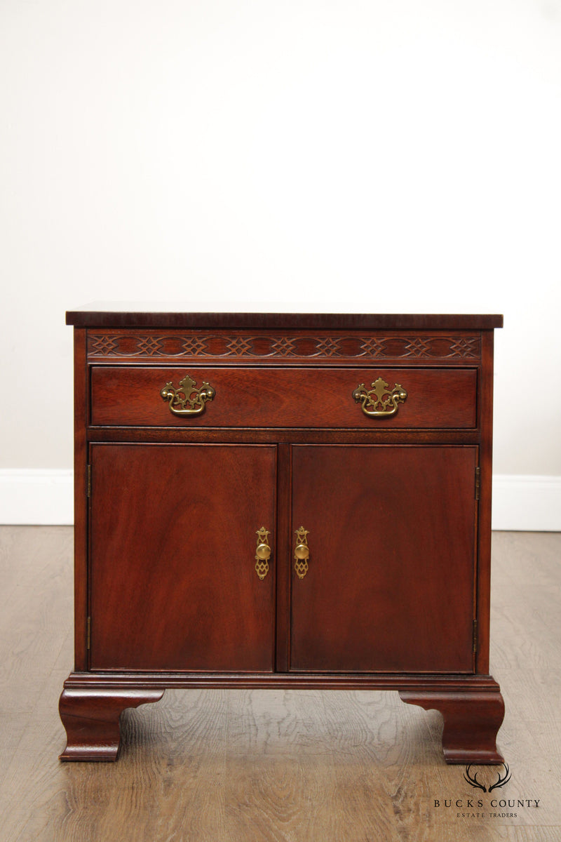 Baker Furniture Chippendale Style Pair of Mahogany Nightstands