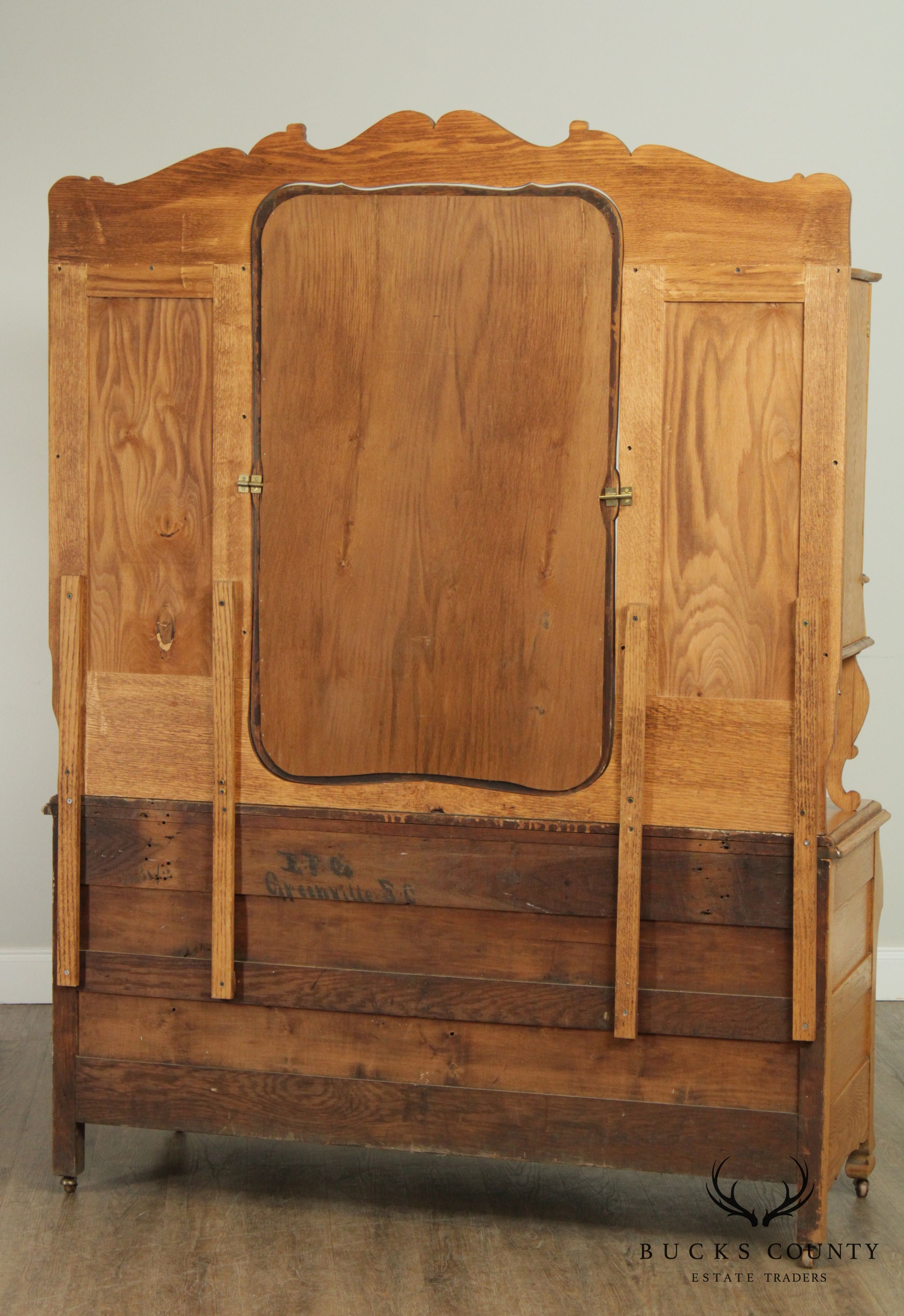 Antique Victorian Oak Unusual Double Dresser, Mirror Back