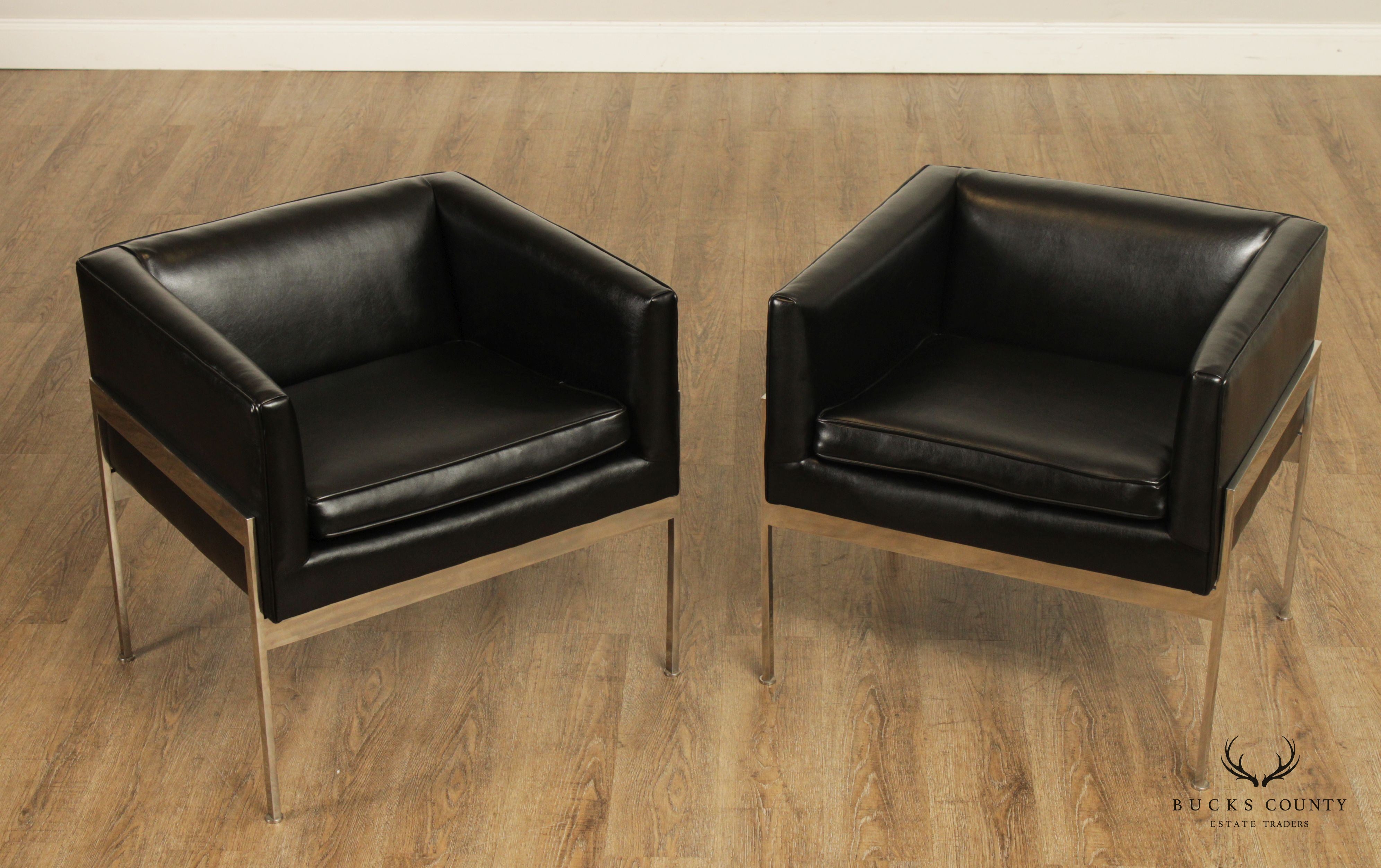 Knoll Pair Mid Century Modern Pair of Chrome and Leather Lounge Chairs