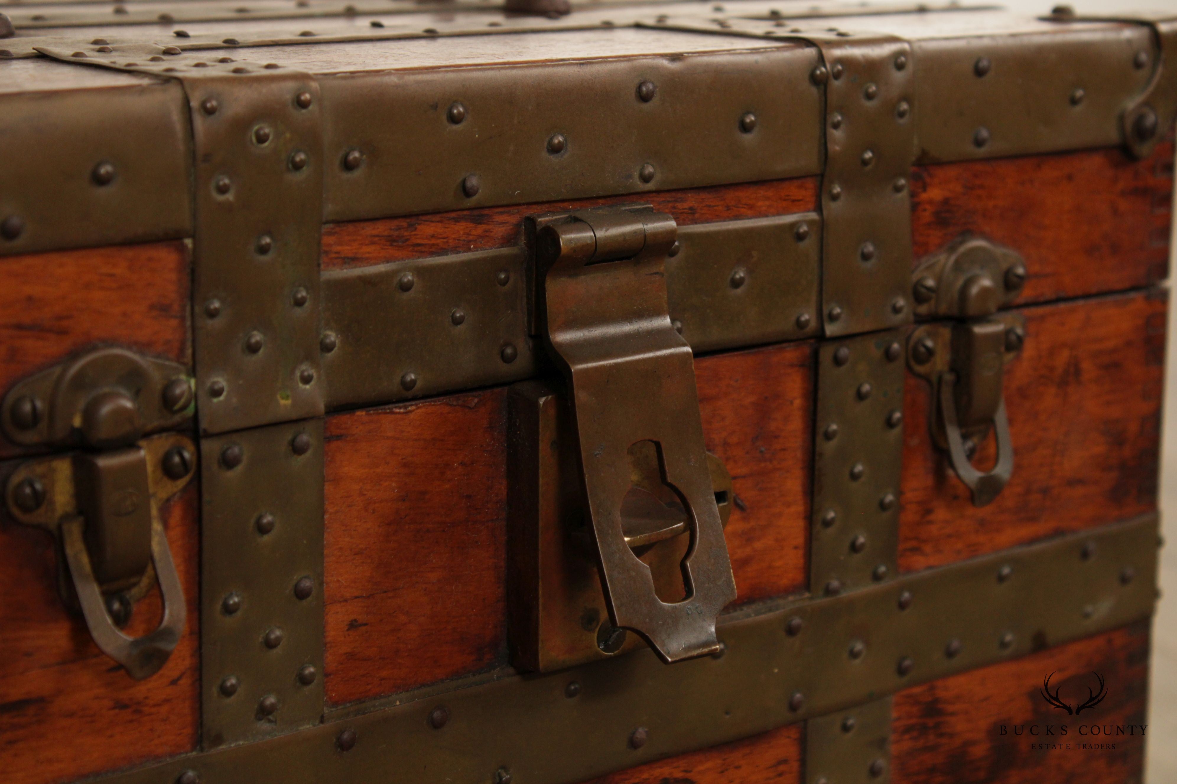 Antique Rustic Wood and Metal Small Storage Steamer Chest Trunk