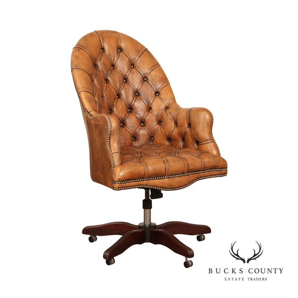 English Traditional Tufted Leather Executive Barrel Desk Chair