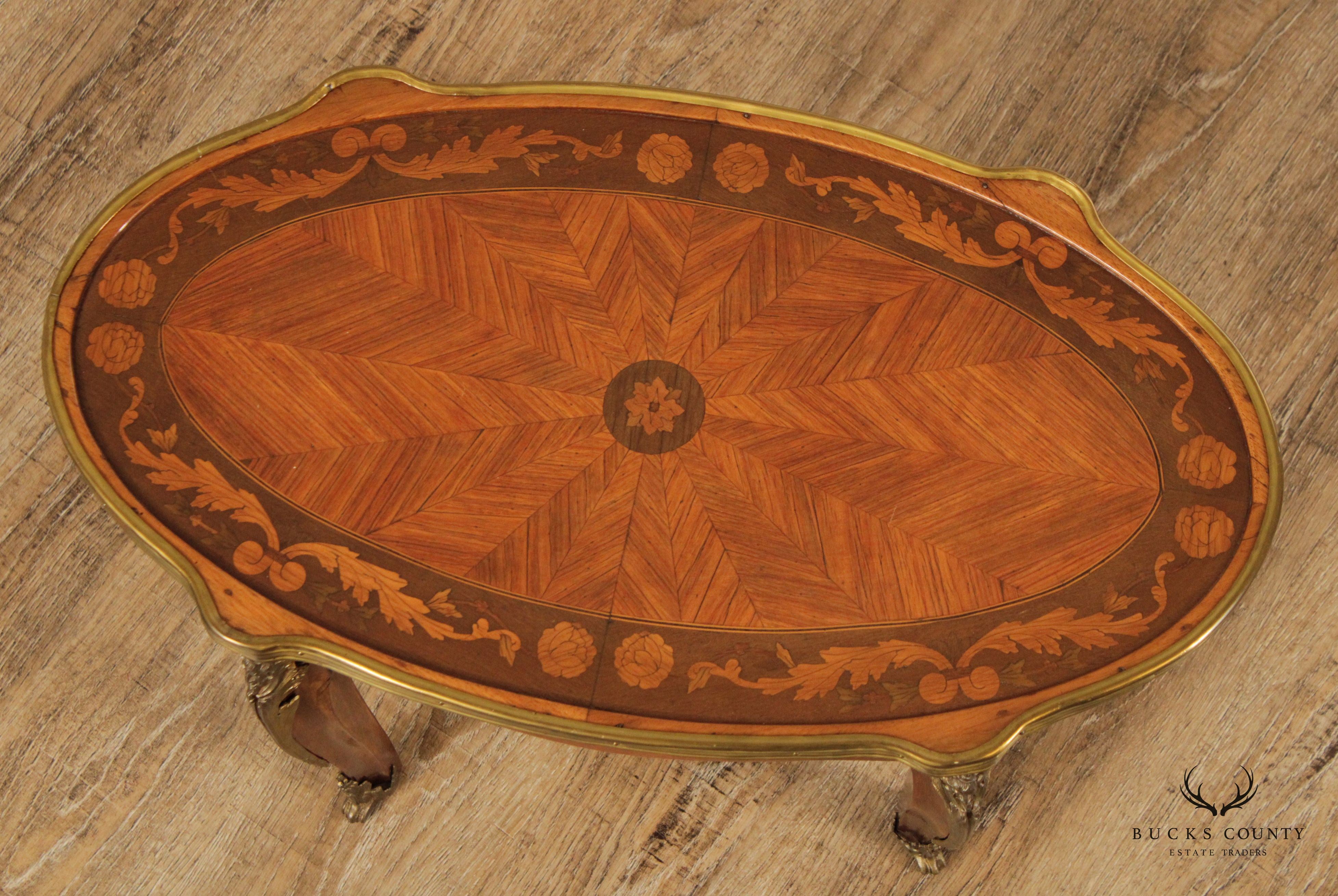 French Louis XV Marquetry Inlaid Cocktail Table