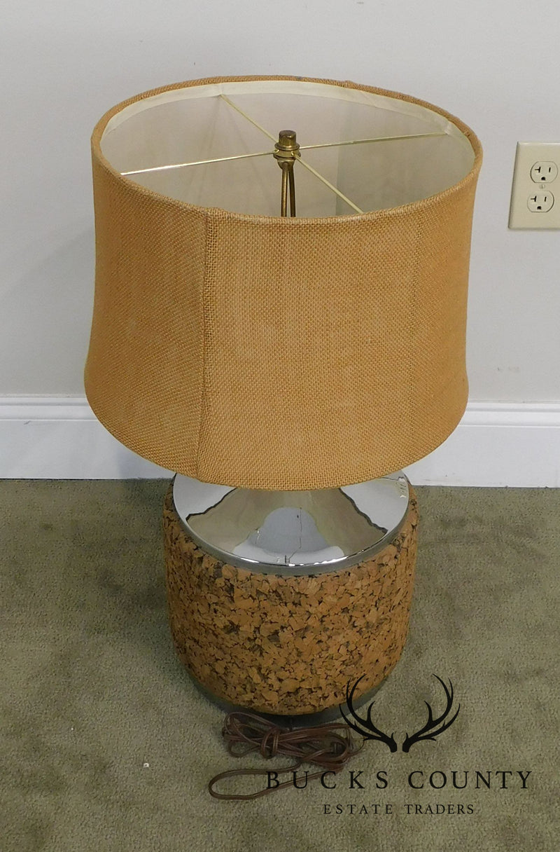 Mid Century Modern Chrome & Cork Pair Table Lamps