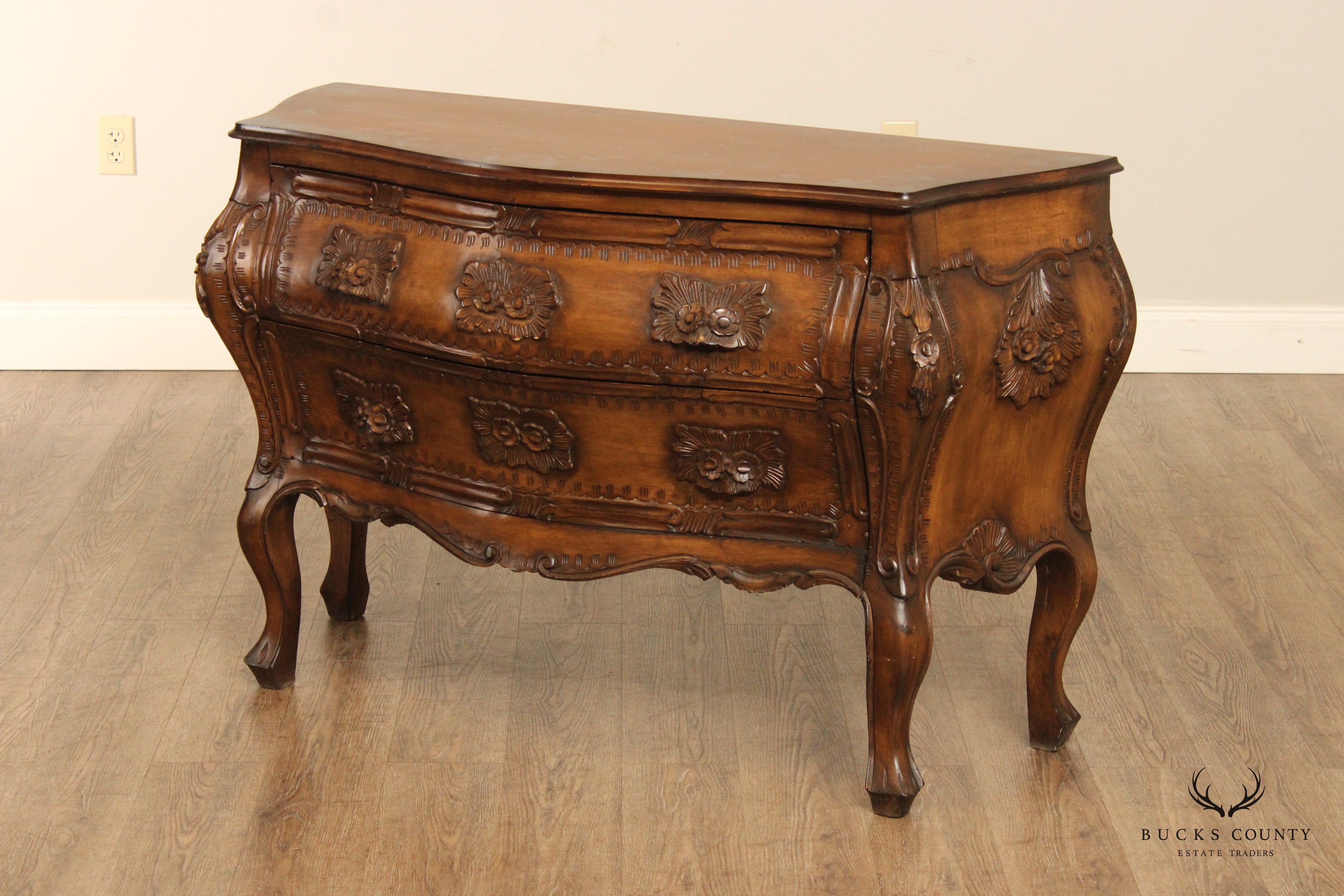 Italian Provincial Style Floral Carved Bombe Chest