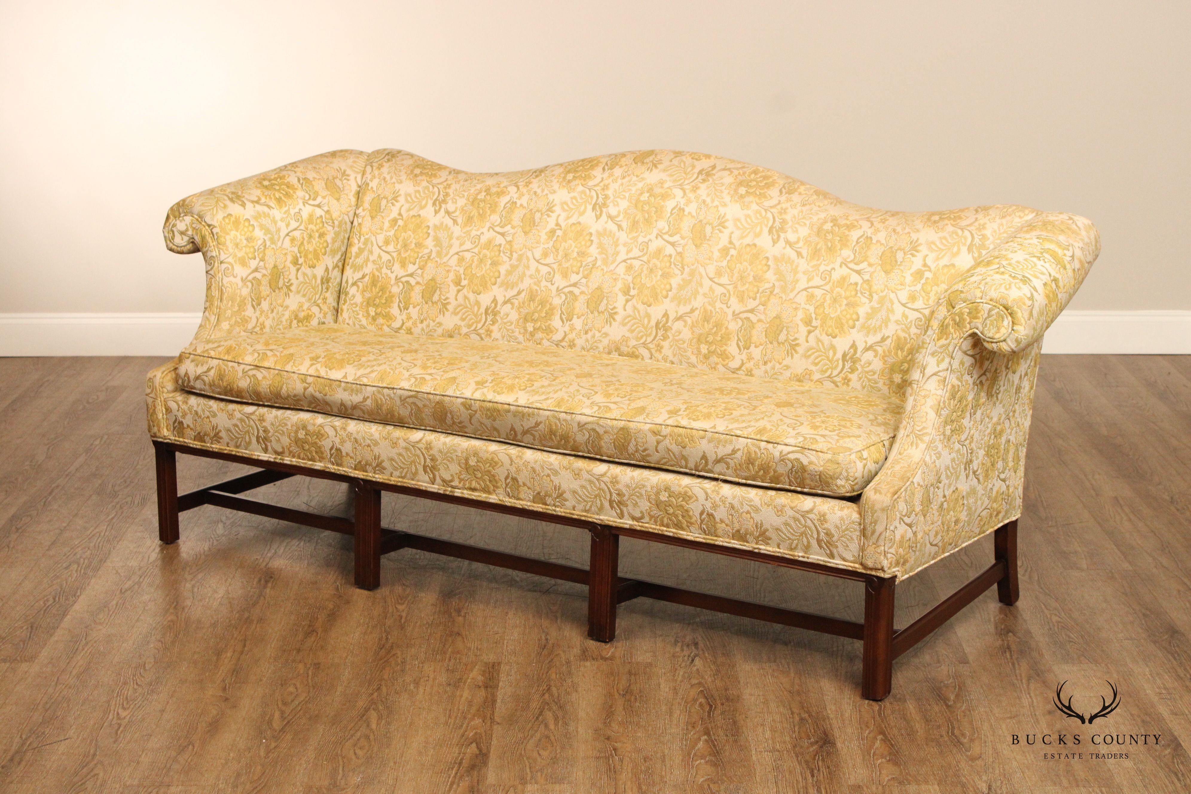 Chippendale Style Mahogany Rolled Arm Camelback Sofa