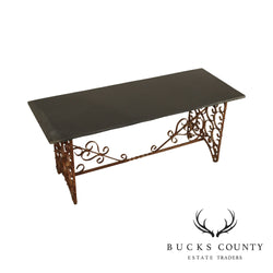Wrought Iron Vintage Large Slate Top Garden Console Table