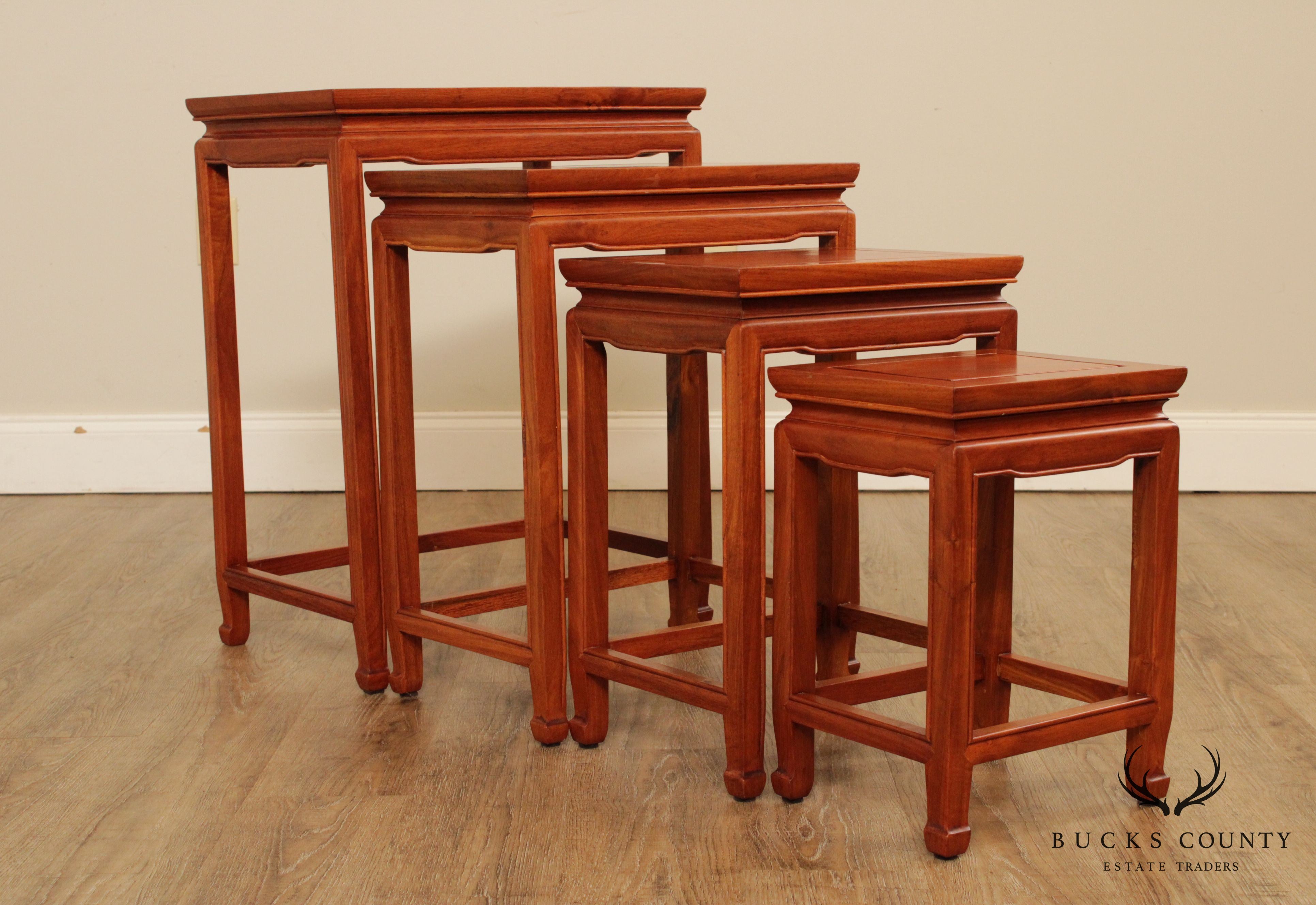 Vintage Asian Hard Wood Nesting Set 4 Tables