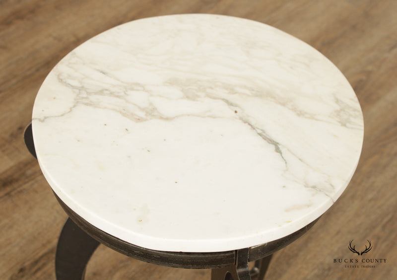 Mid Century Modern Style Round Marble Top Steel Base Side Table