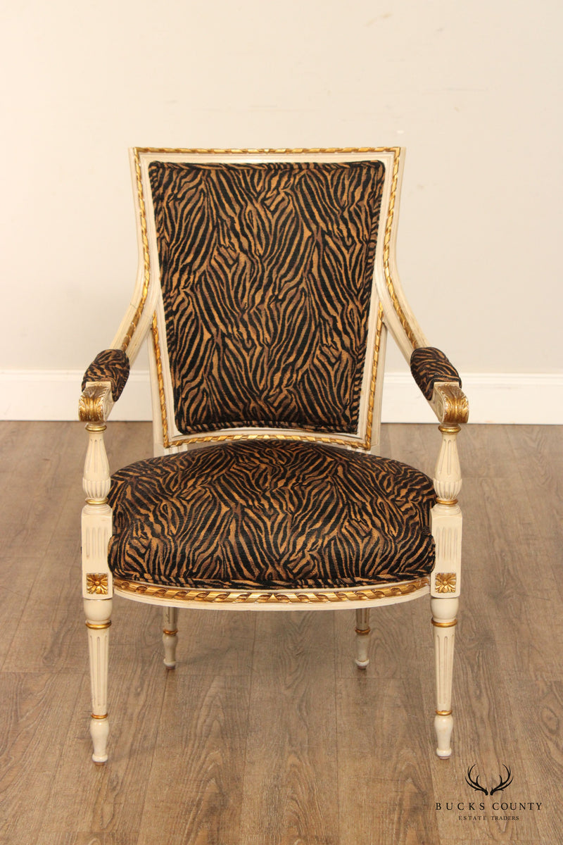 Italian Louis XVI Style Carved and Painted Fauteuil Armchair