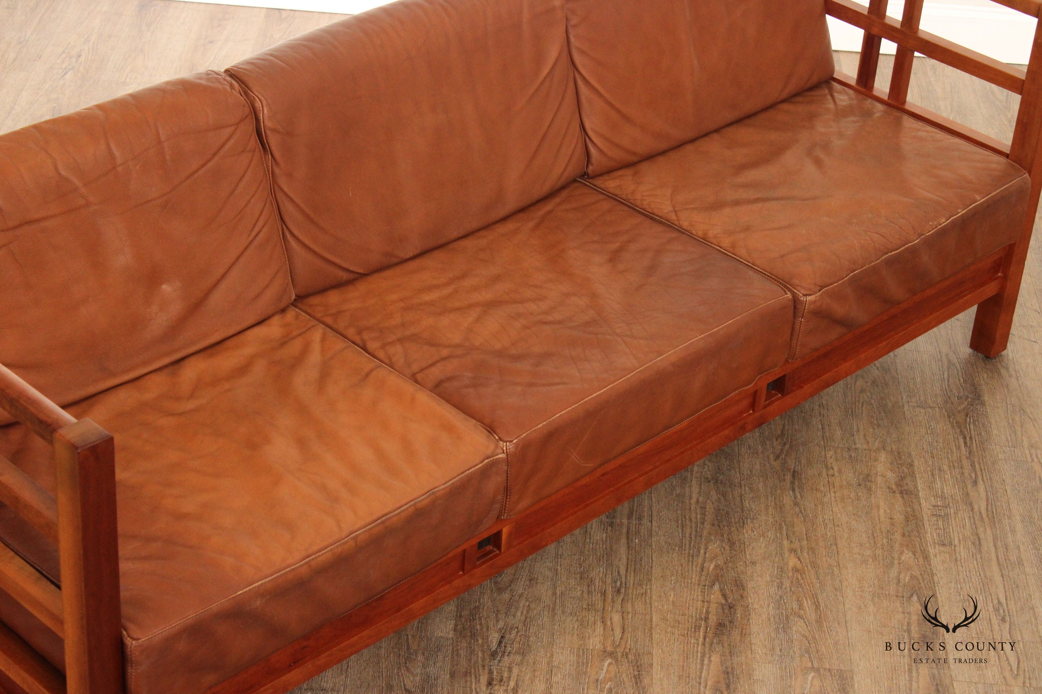 Thomas Moser Windward Cherry and Brown Leather Sofa