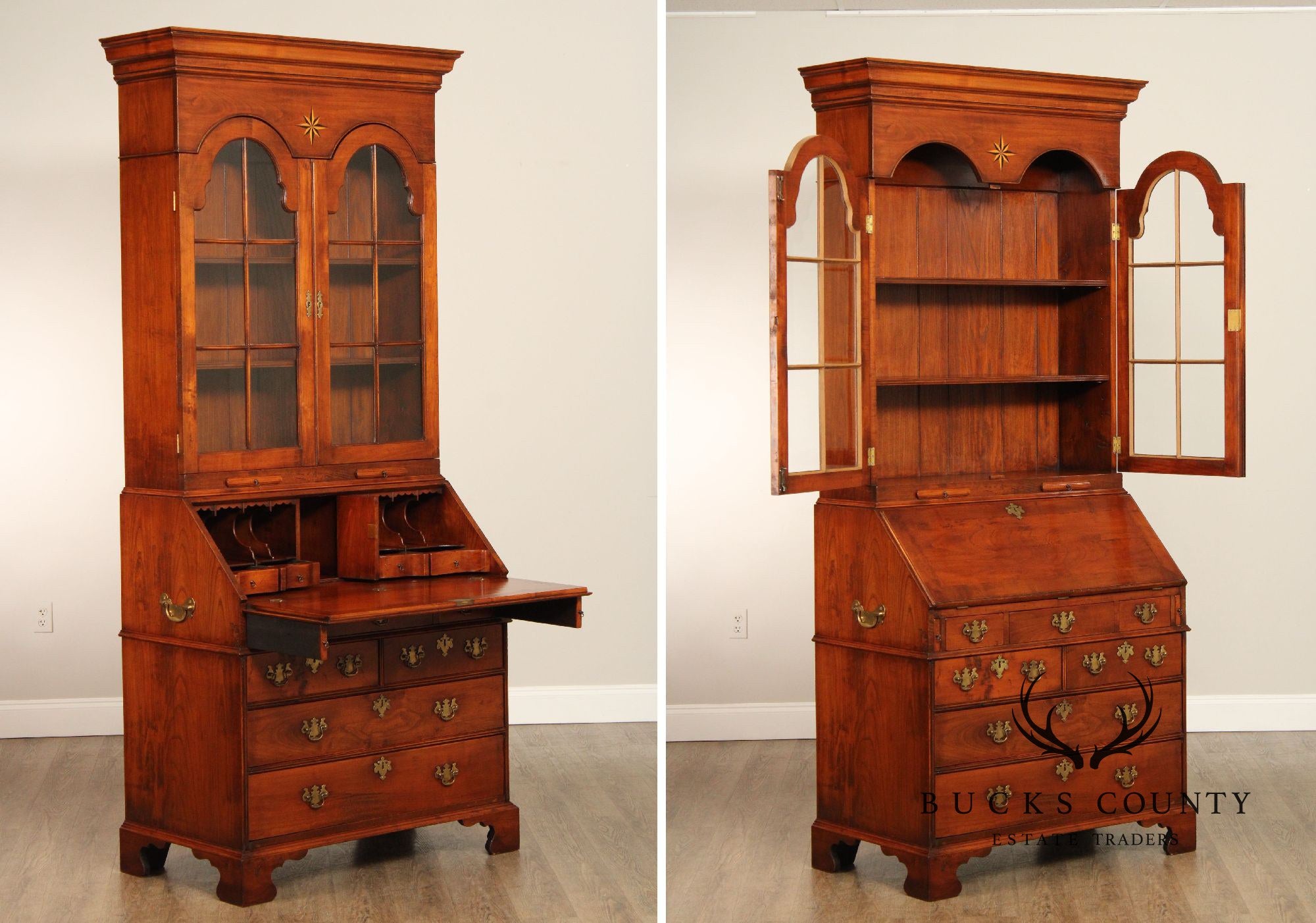 GEORGIAN STYLE STAR INLAID SECRETARY BOOKCASE