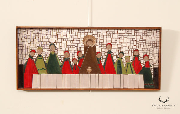 Mid Century Modern Tile Mosaic of 'The Last Supper' Signed Gladding