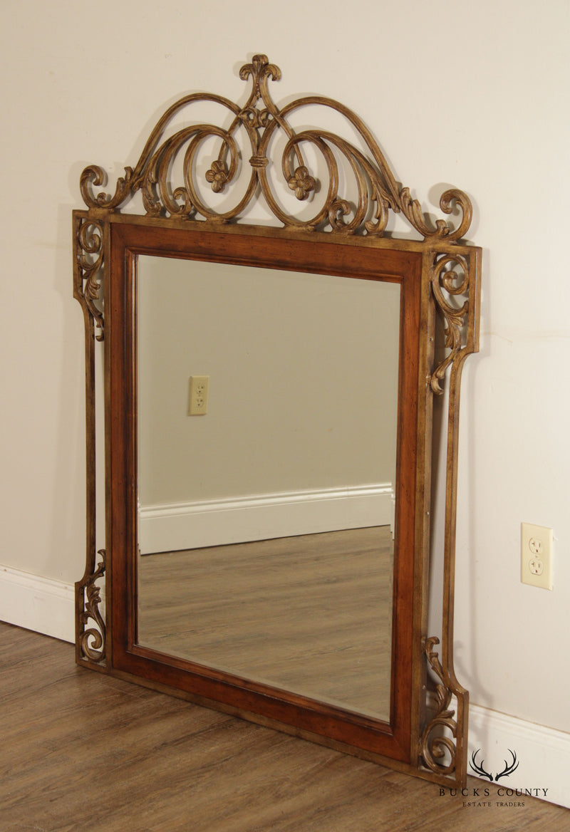 Tuscan Style Scrolled Iron Work and Wood Frame Wall Mirror