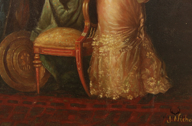 Vintage Portrait of Victorian Lady Oil Painting, After Luis Alvarez Catalá