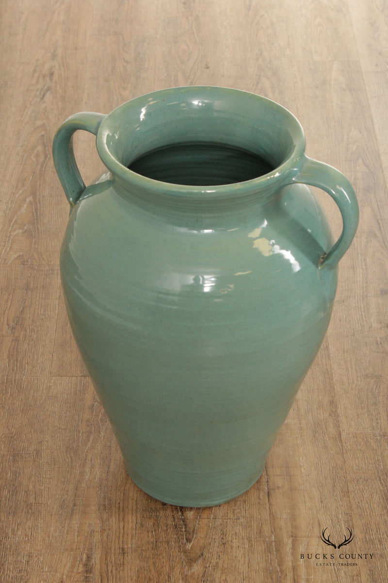 Vintage Large Aqua Ceramic Pottery Jar Vase