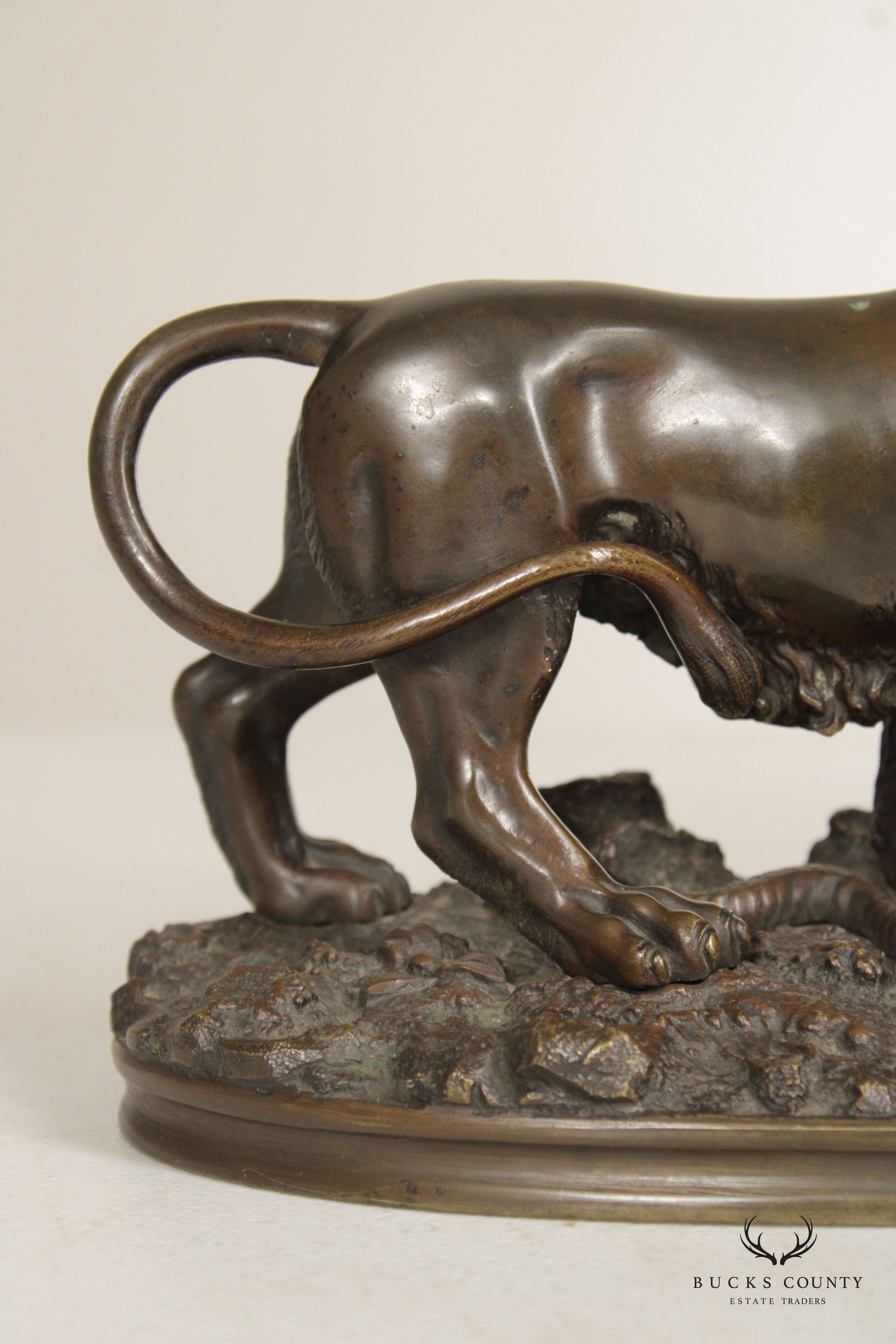 Lion and Serpent Bronze Sculpture, After Antoine-Louis Barye