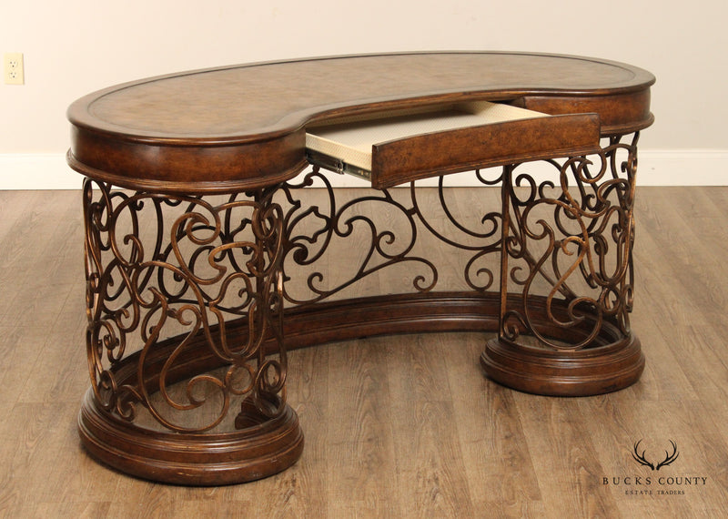 The Platt Collections Scrolling Wrought Iron Leather Top Kidney Form Desk