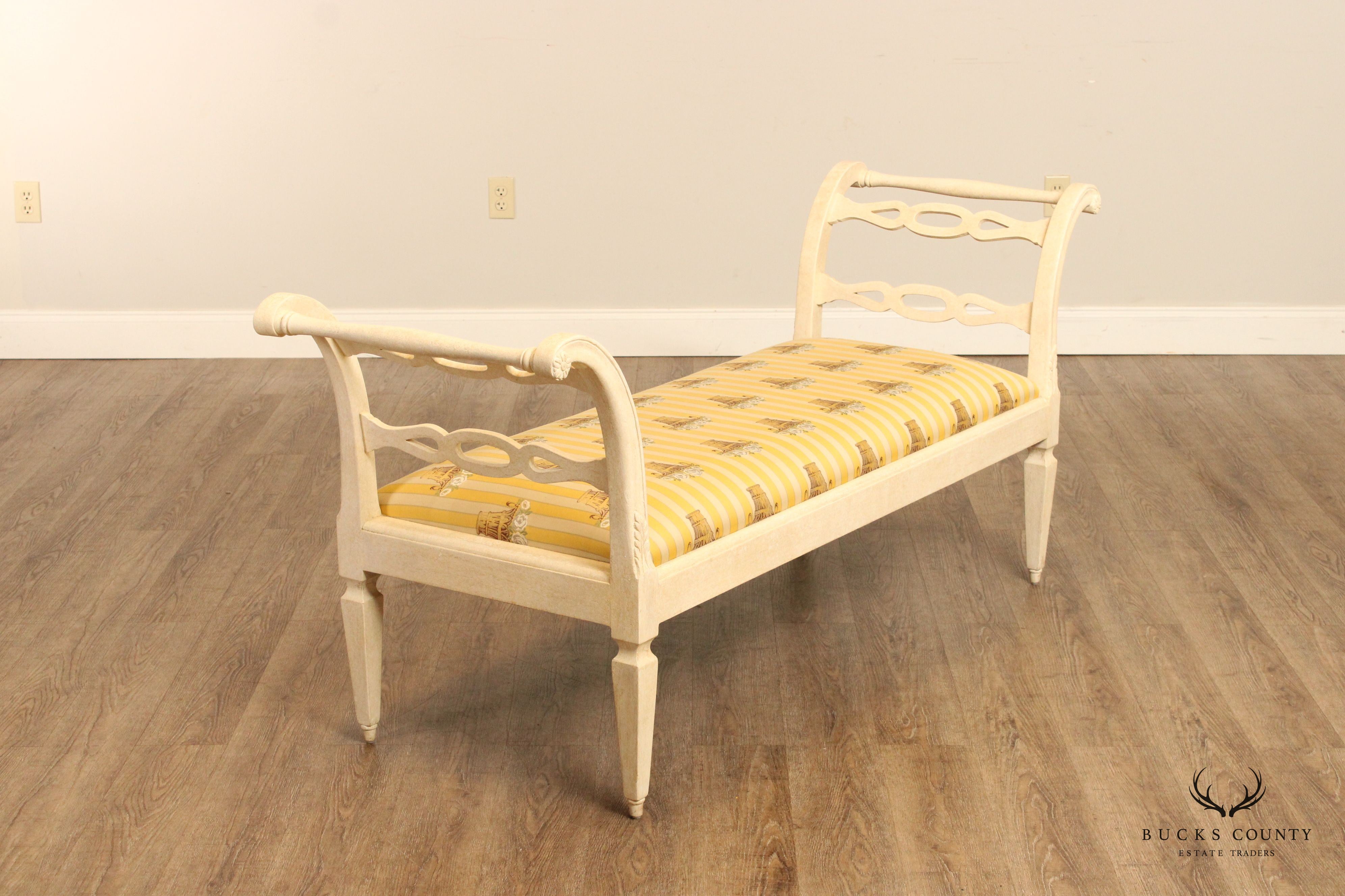 French Country Style Distress Painted Window Bench