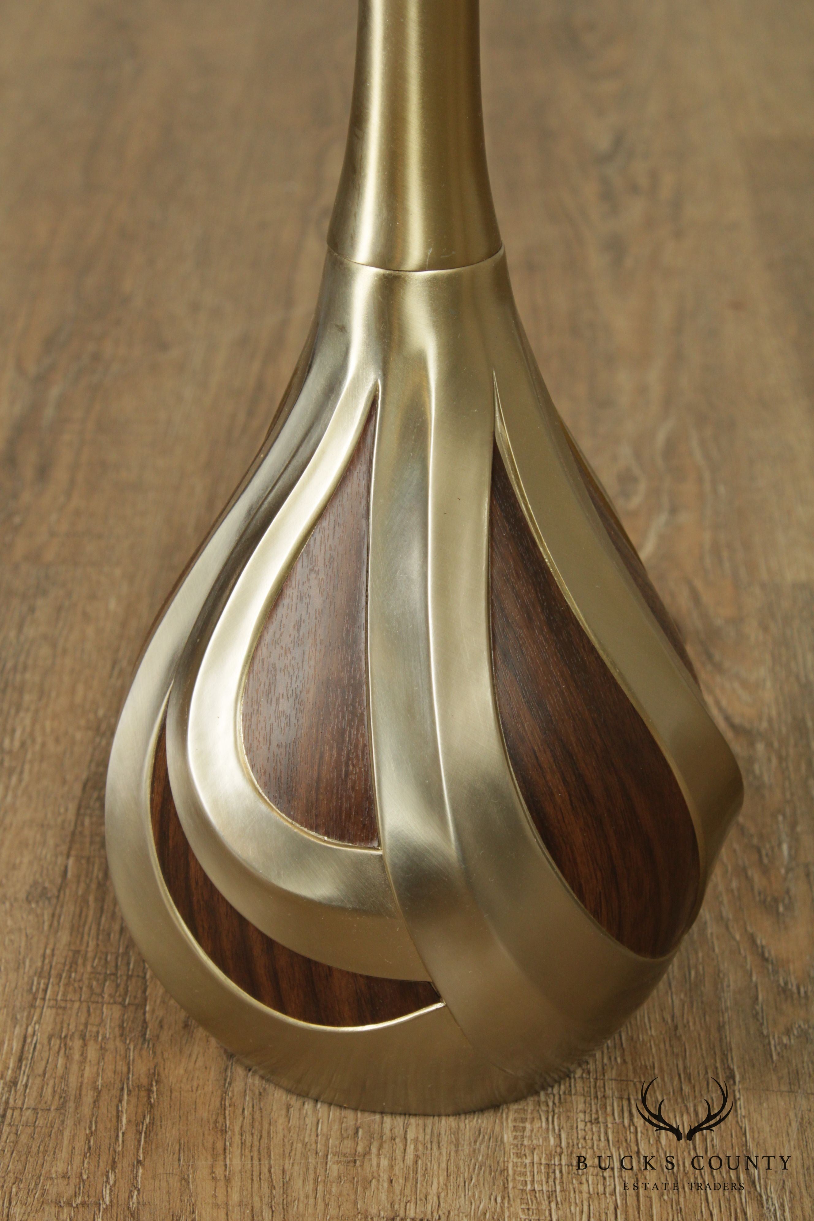 Stiffel Tony Paul Style Mid Century Modern Walnut, Brass Table Lamp