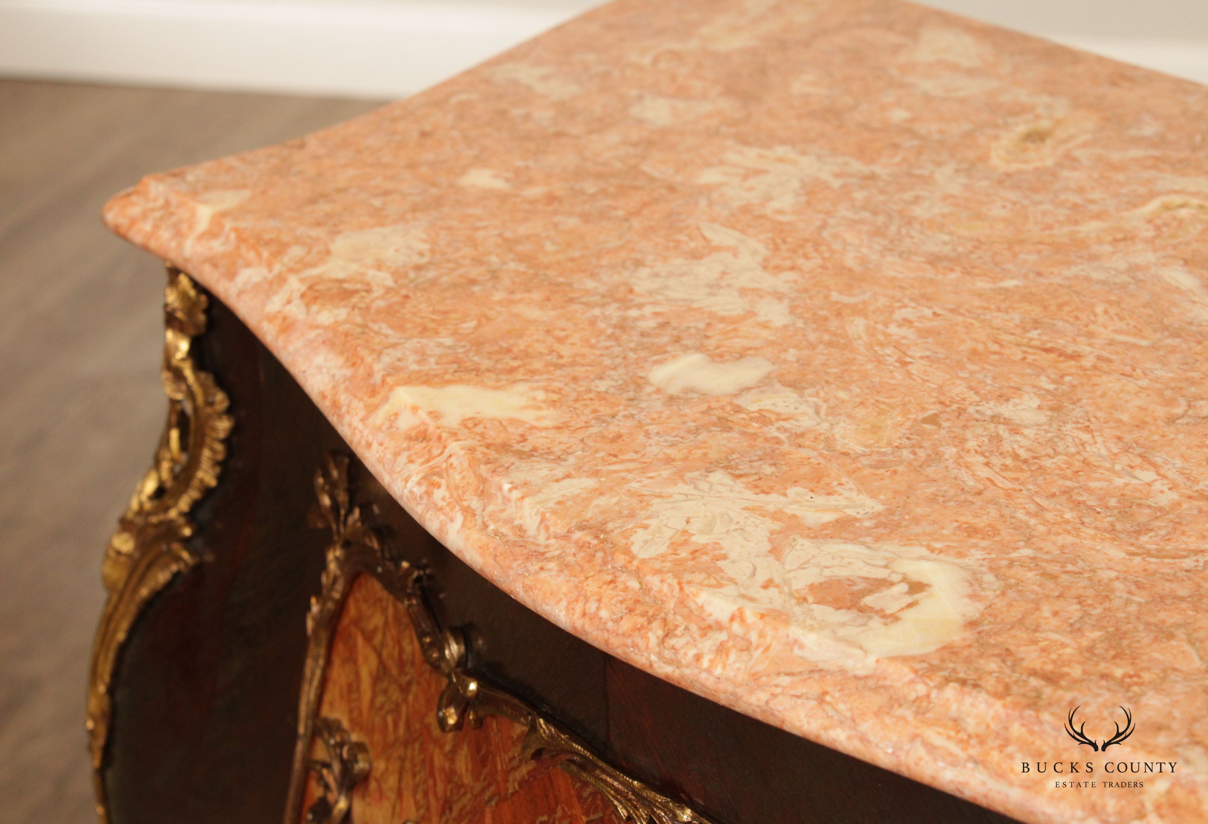 French Louis XV Style Bombe Marble Top Commode