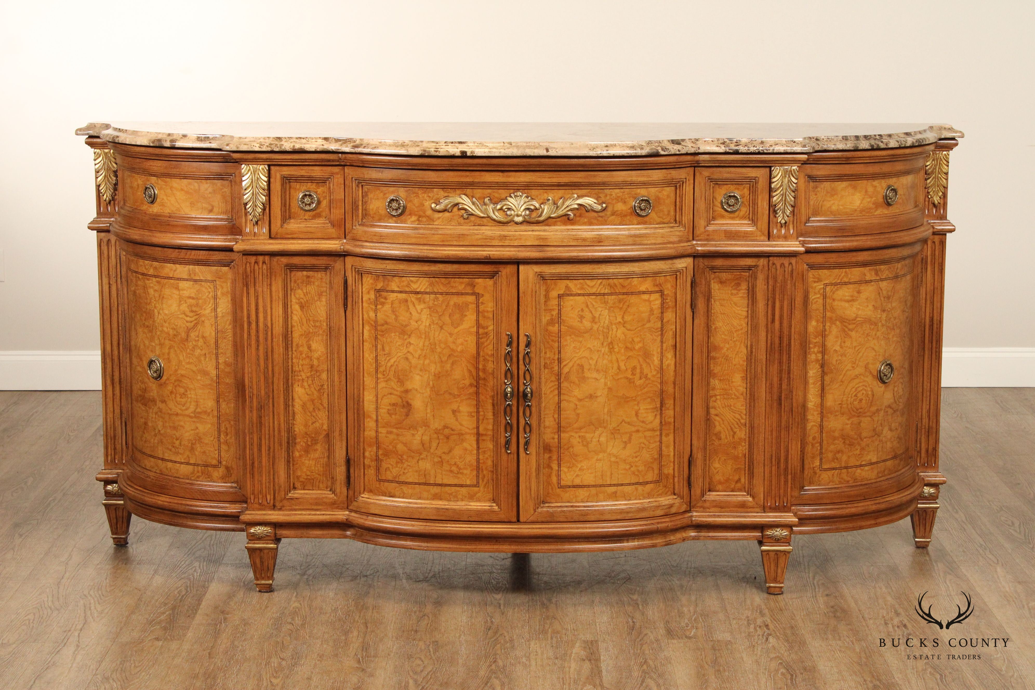 Jeffco French Louis XVI Style Marble Top Burlwood Sideboard