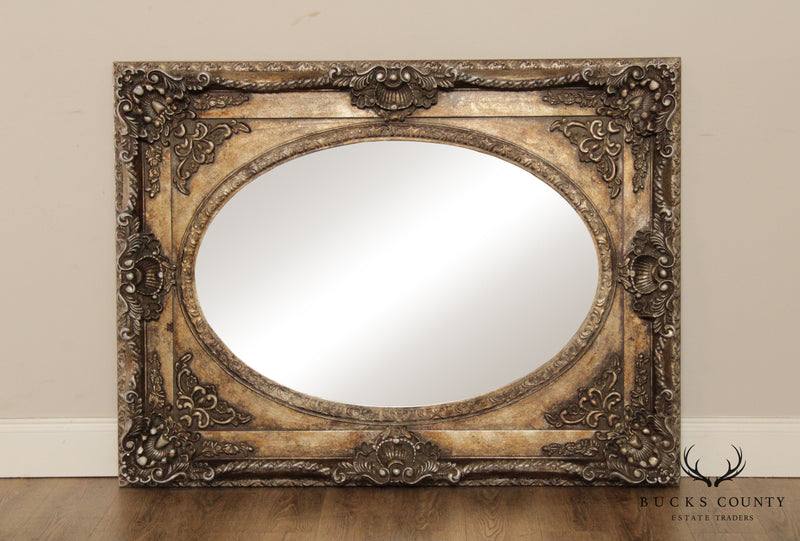 French Style Silver Gilt Framed Oval Wall Mirror