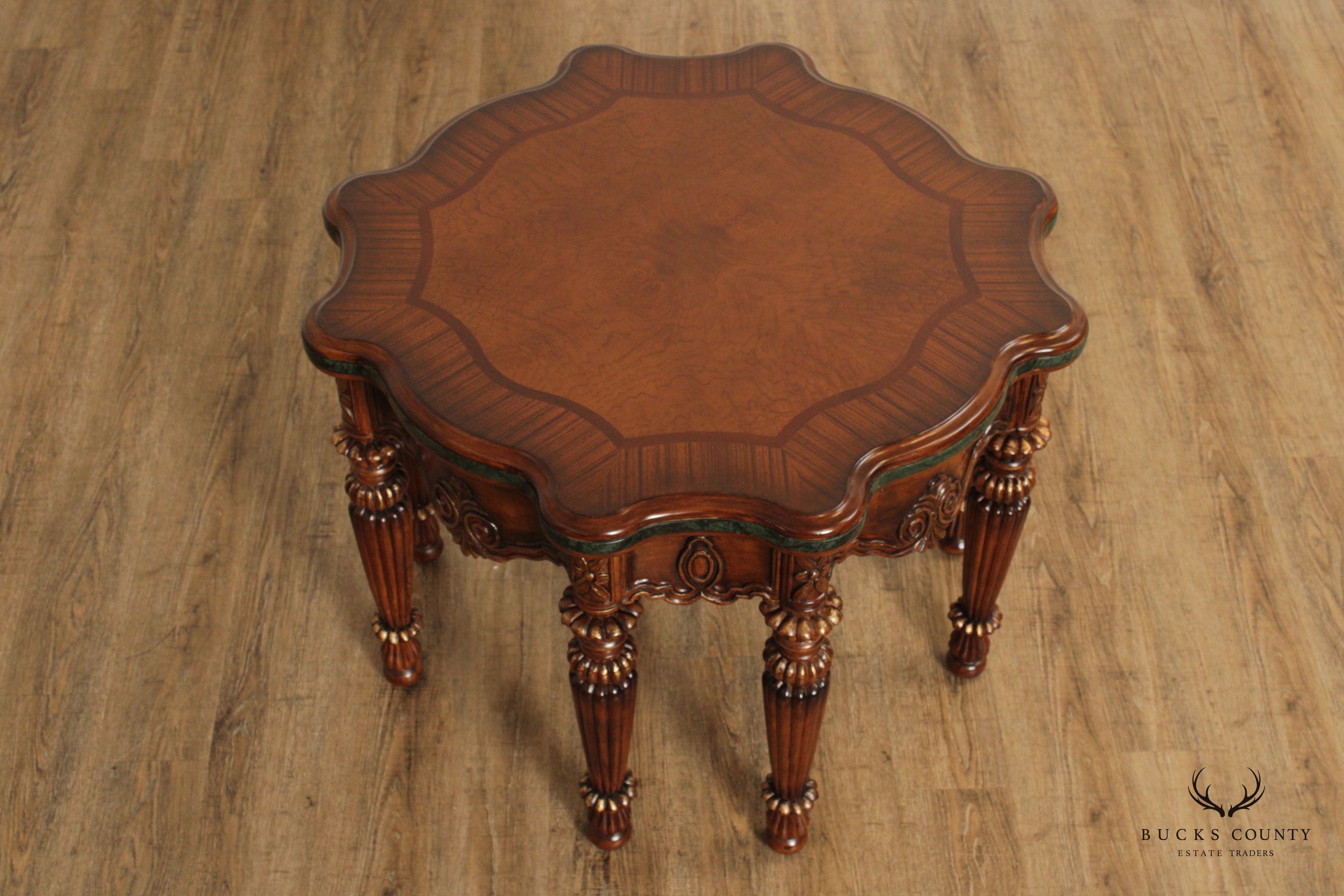 Quality  Louis XVI Style Inlaid Burl Wood Accent Table