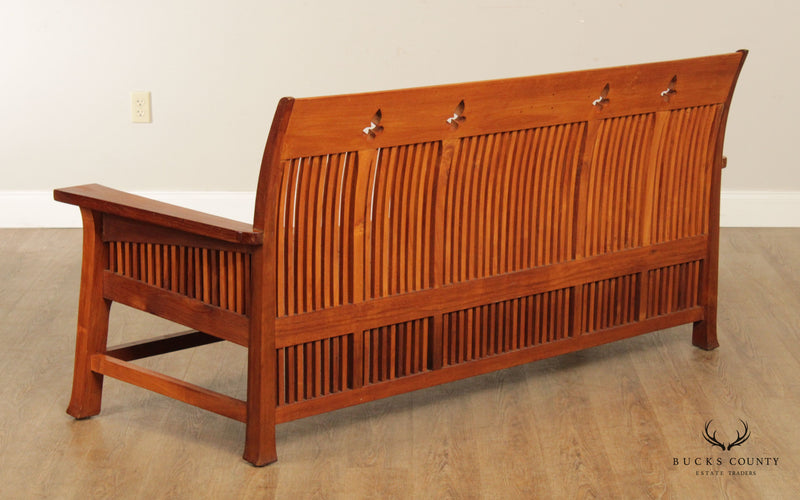 Arts & Crafts Style Long Teak Spindle Bench