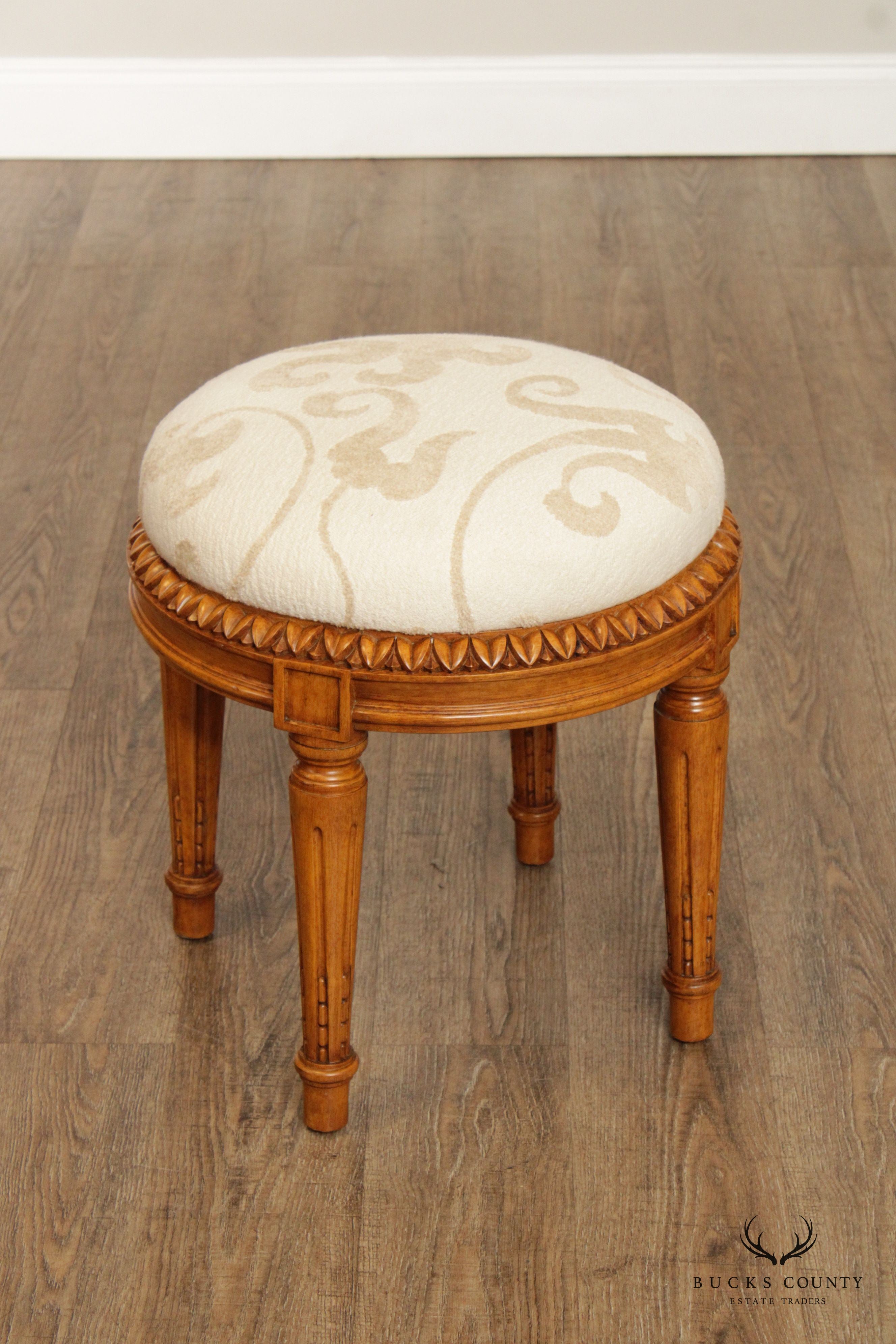 French Louis XVI Style Round Carved Stool